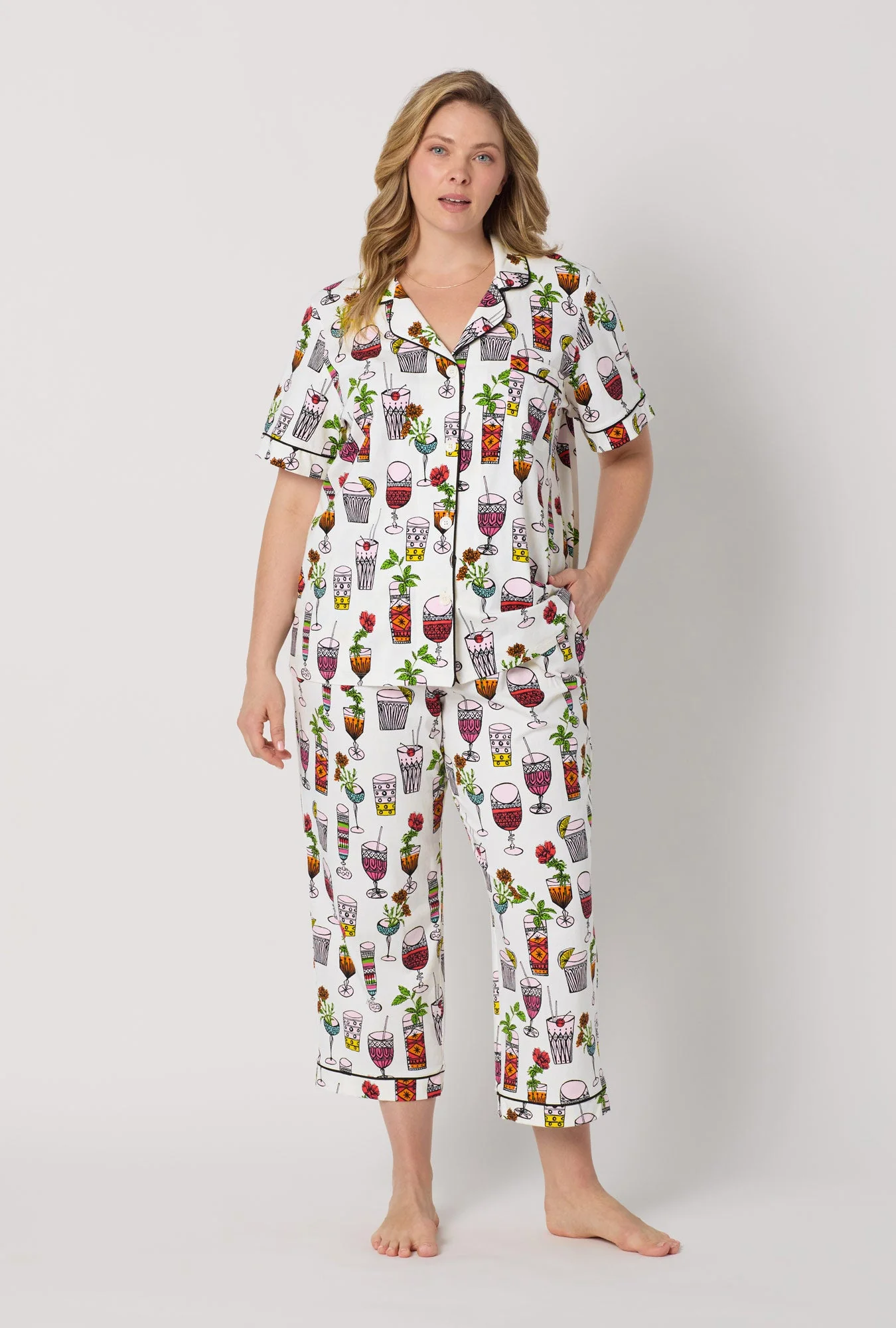 BedHead x Trina Turk Happy Hour Short Sleeve Classic Stretch Jersey Cropped Pj Set - Image 5