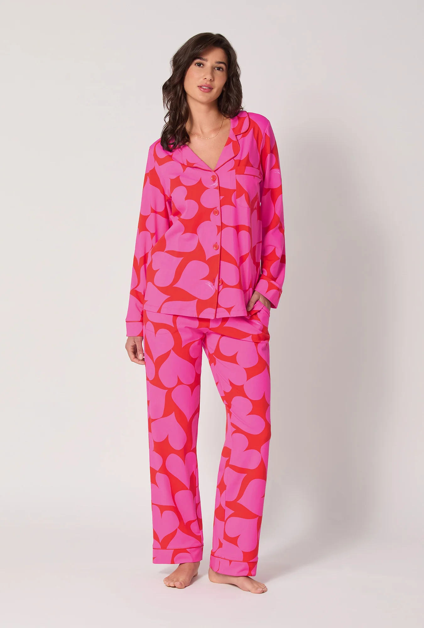 BedHead x Trina Turk Hearts Long Sleeve Classic Stretch Jersey Pj Set