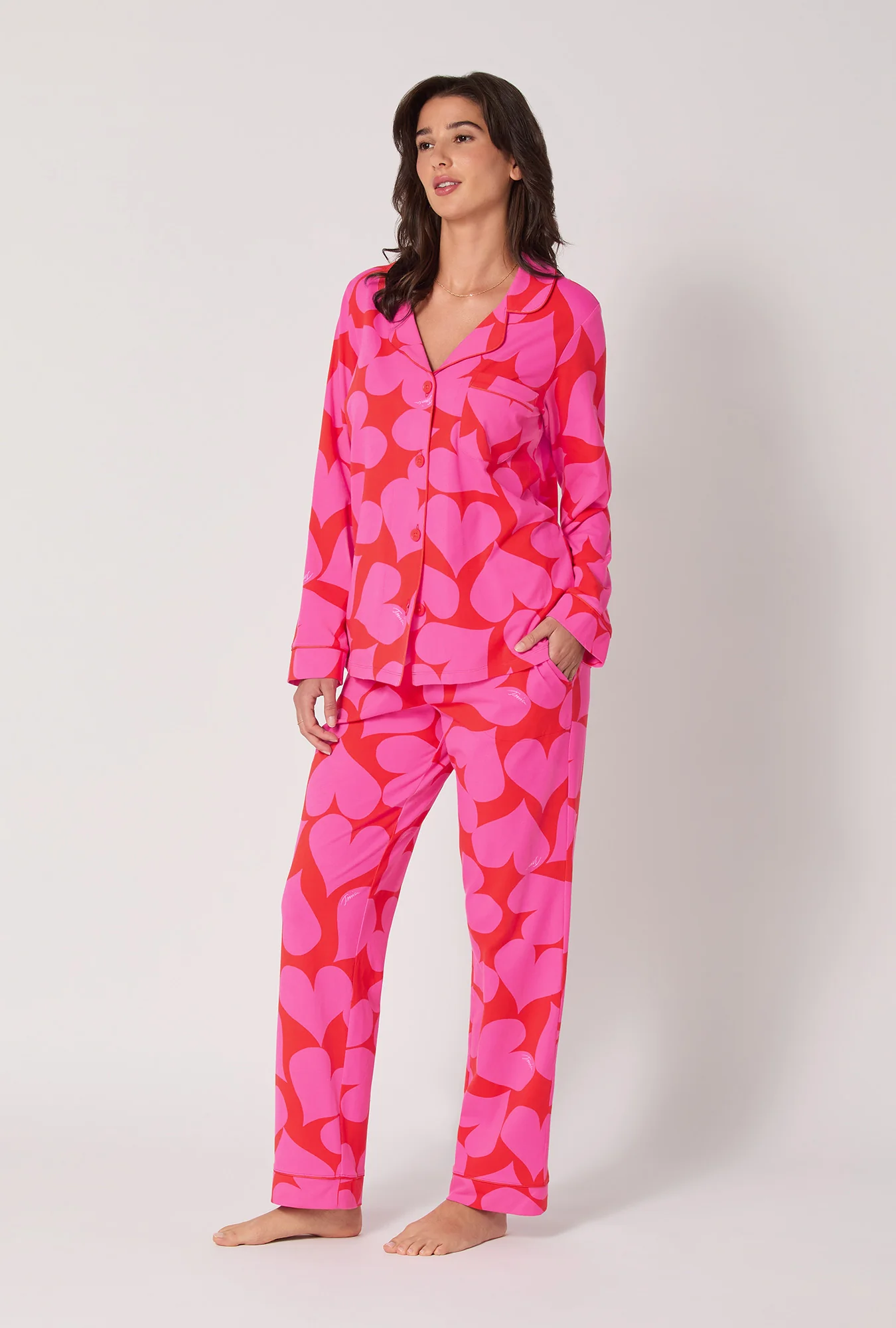 BedHead x Trina Turk Hearts Long Sleeve Classic Stretch Jersey Pj Set - Image 2