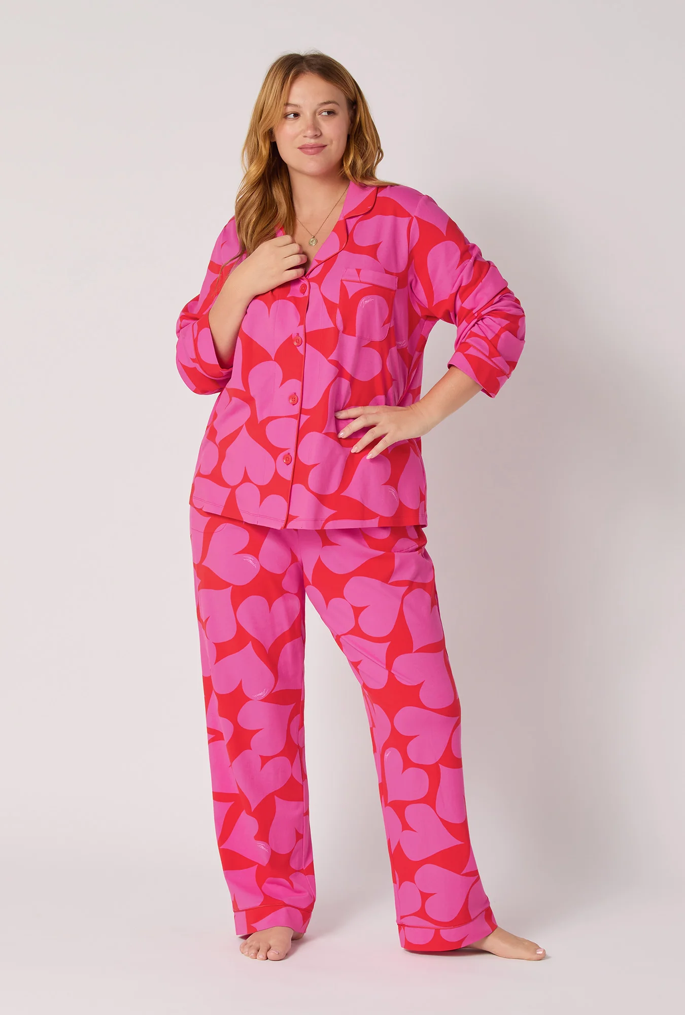 BedHead x Trina Turk Hearts Long Sleeve Classic Stretch Jersey Pj Set - Image 5