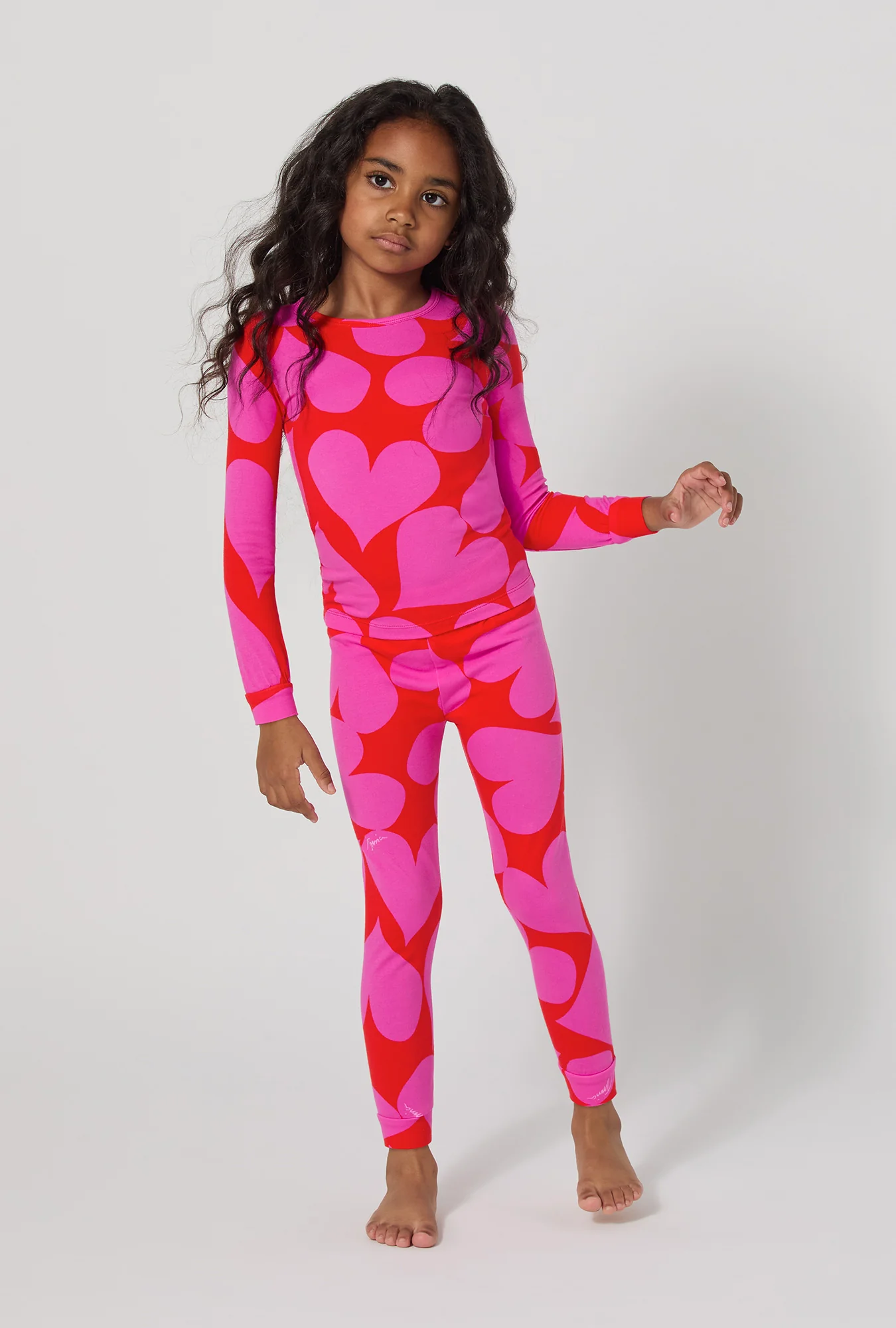 BedHead x Trina Turk Hearts Long Sleeve Stretch Jersey Kids Pj Set