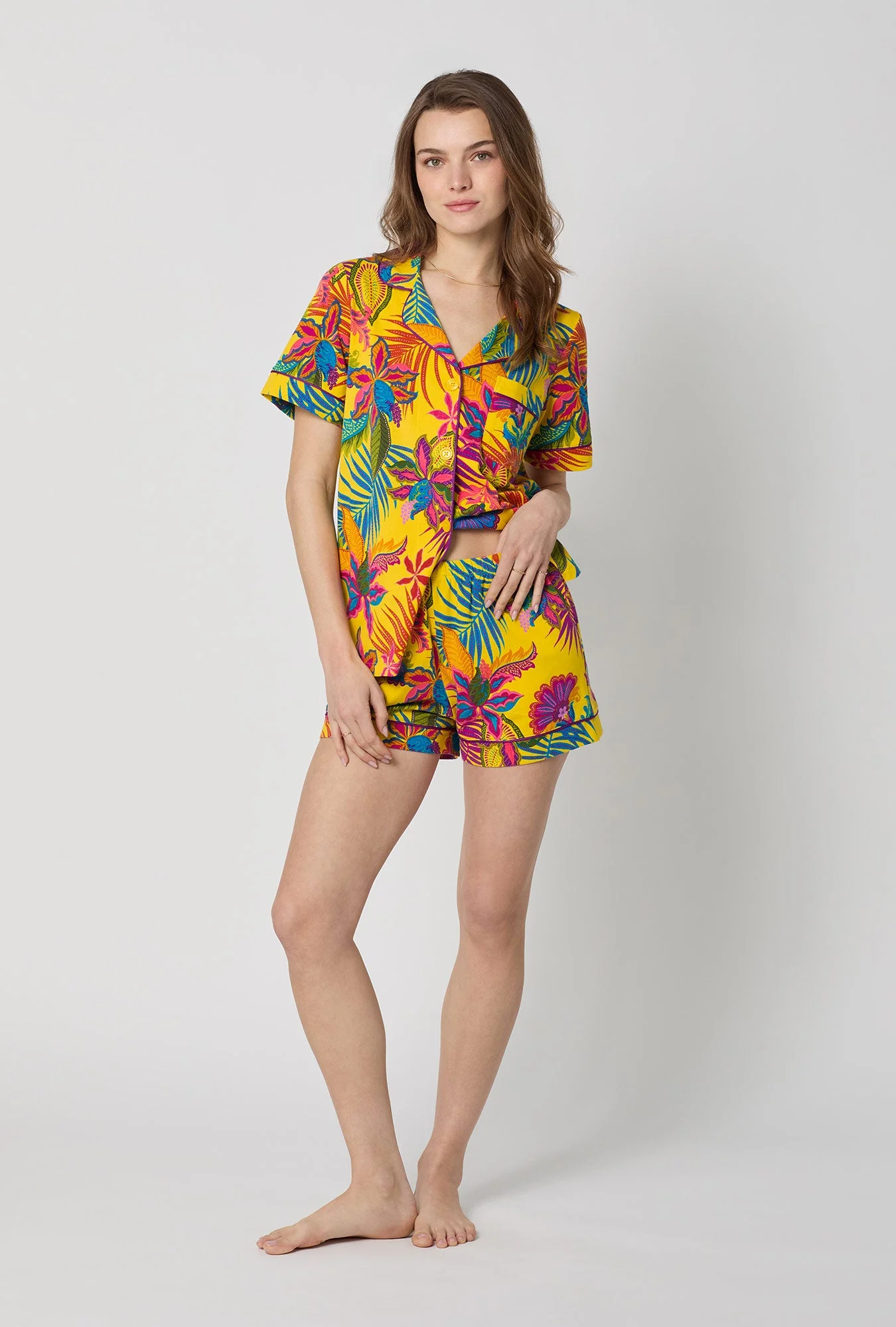 BedHead x Trina Turk Jacobean Floral Short Sleeve Classic Shorty Stretch Jersey Pj Set