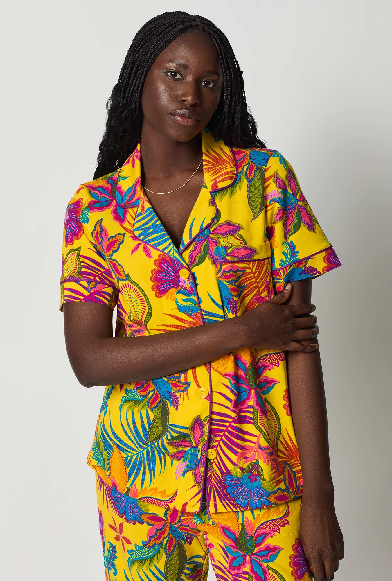 BedHead x Trina Turk Jacobean Floral Short Sleeve Classic Stretch Jersey Cropped Pj Set