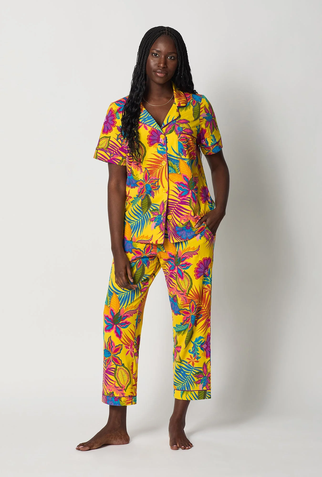 BedHead x Trina Turk Jacobean Floral Short Sleeve Classic Stretch Jersey Cropped Pj Set - Image 2