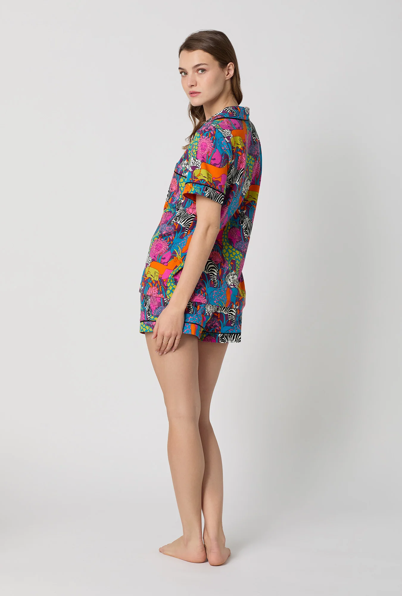 BedHead x Trina Turk Jungle Short Sleeve Classic Shorty Stretch Jersey Pj Set - Image 3