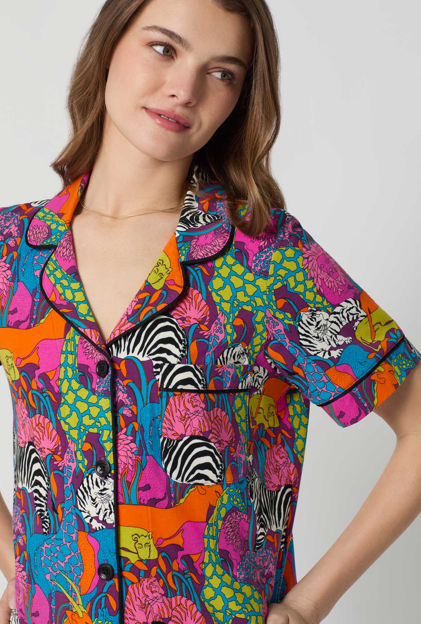 BedHead x Trina Turk Jungle Short Sleeve Classic Shorty Stretch Jersey Pj Set - Image 4