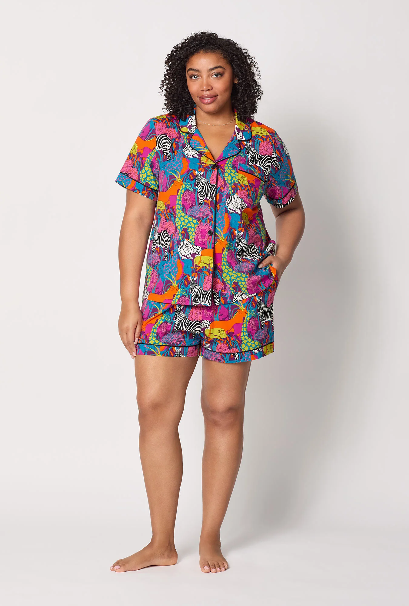 BedHead x Trina Turk Jungle Short Sleeve Classic Shorty Stretch Jersey Pj Set - Image 5