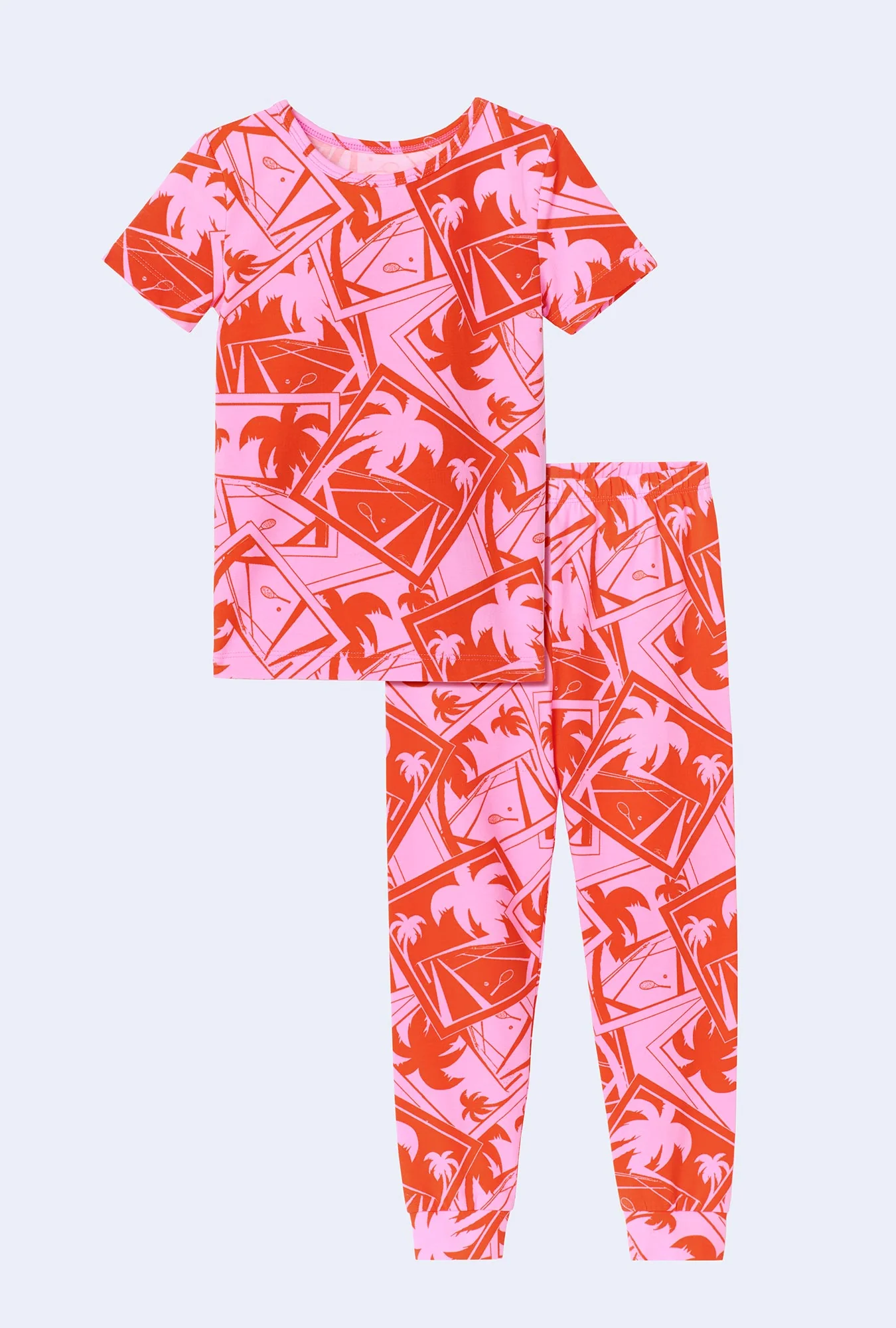 BedHead x Trina Turk Pink Tennis Court Short Sleeve Stretch Jersey Kids PJ Set - Image 3