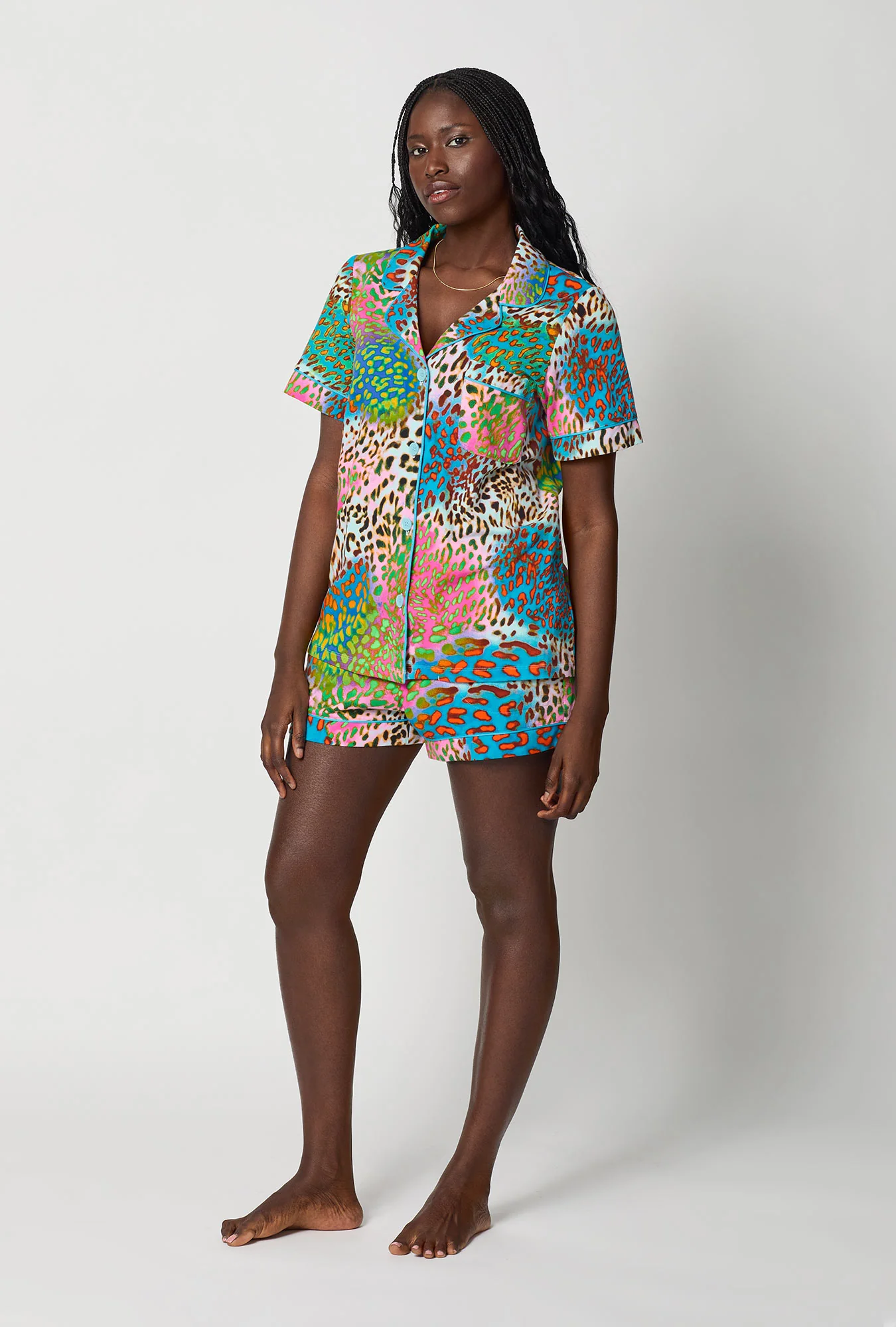 BedHead x Trina Turk Spray Leopard Short Sleeve Classic Shorty Stretch Jersey Pj Set - Image 3
