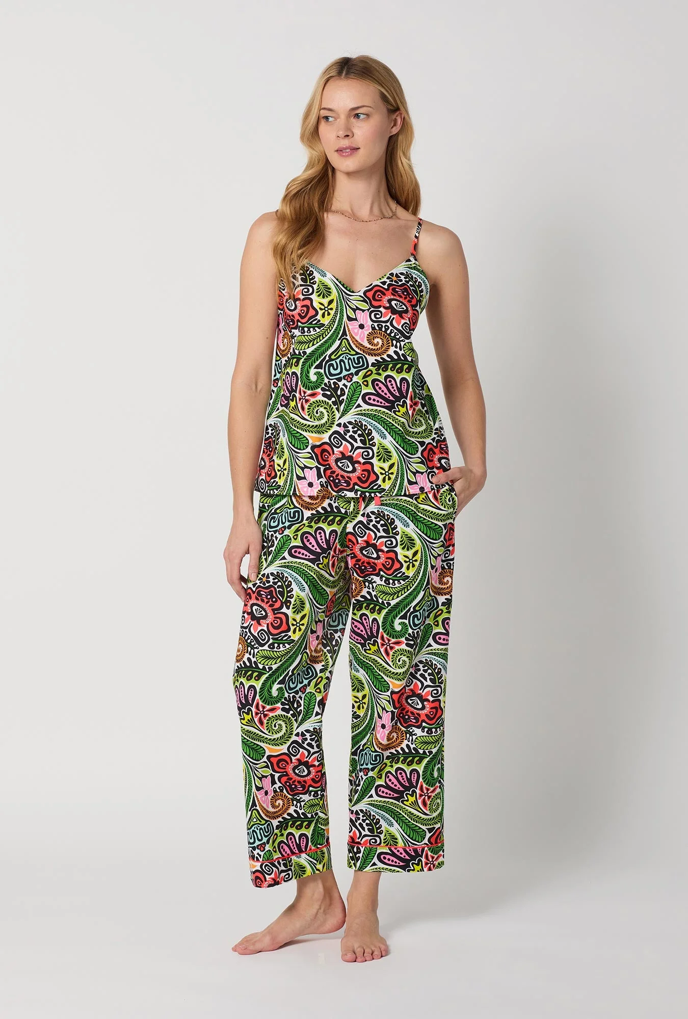 BedHead x Trina Turk Tiki Cami Woven Cotton Poplin Cropped Pj Set
