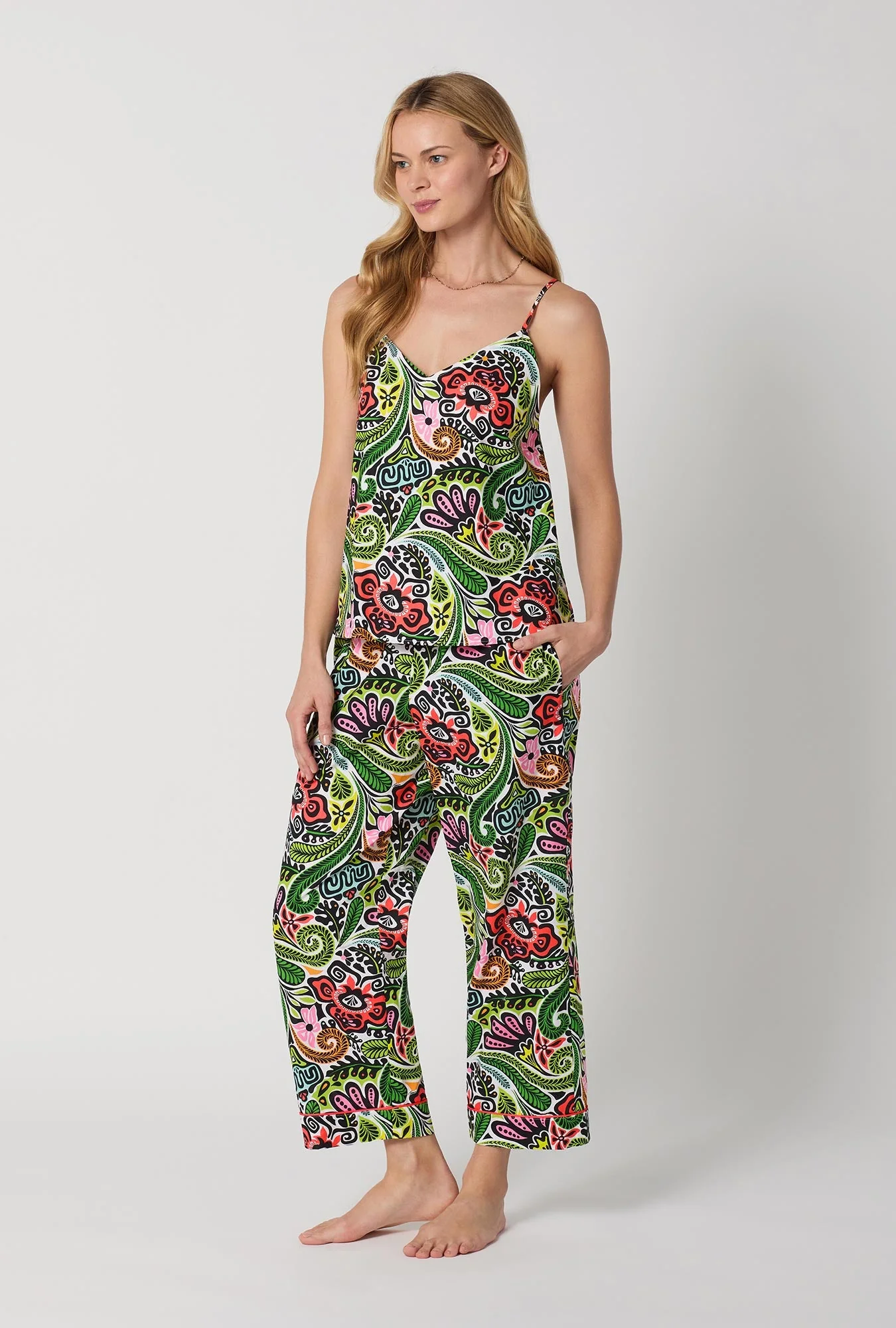 BedHead x Trina Turk Tiki Cami Woven Cotton Poplin Cropped Pj Set - Image 2