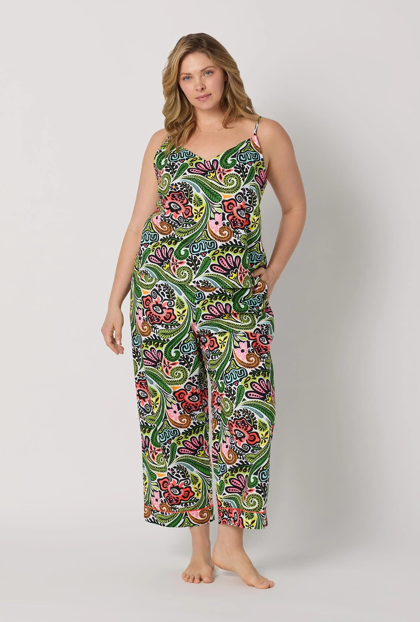BedHead x Trina Turk Tiki Cami Woven Cotton Poplin Cropped Pj Set - Image 5