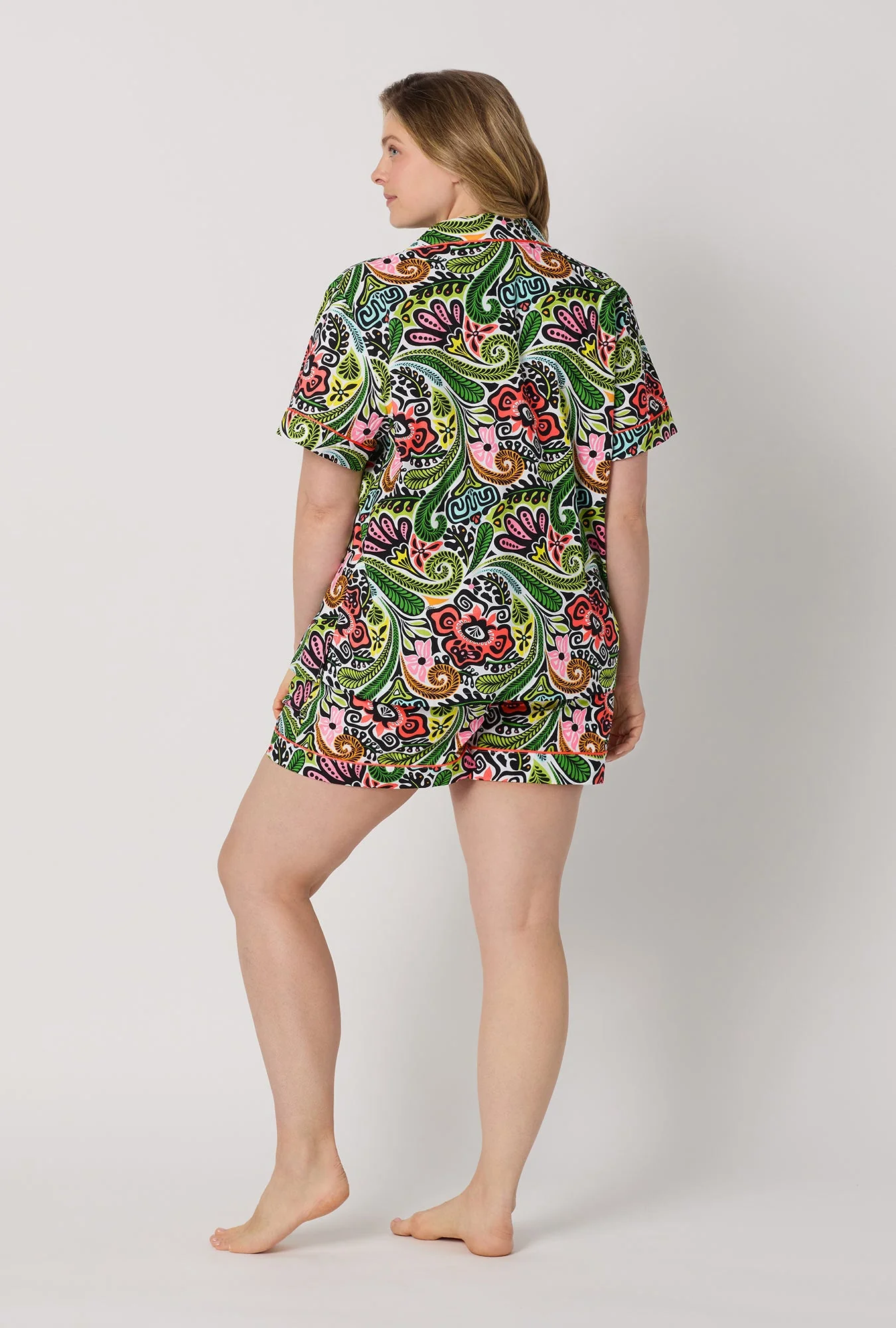 BedHead x Trina Turk Tiki Short Sleeve Classic Woven Cotton Poplin Shorty Pj Set - Image 5
