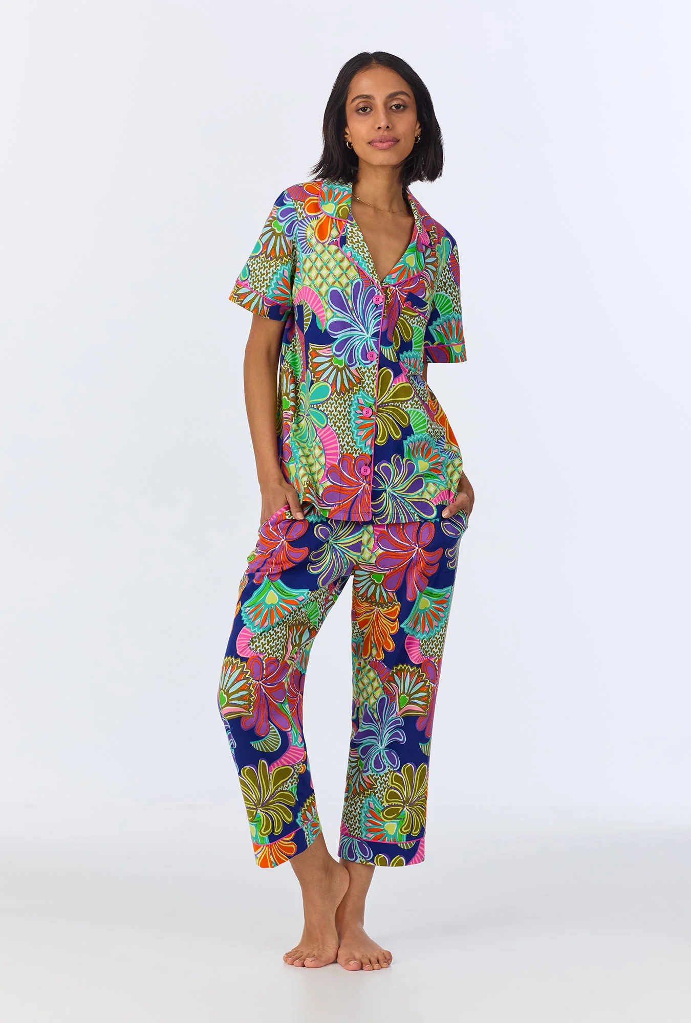 BedHead x Trina Turk Zanzibar Short Sleeve Classic Cropped Stretch Jersey PJ Set - Image 2