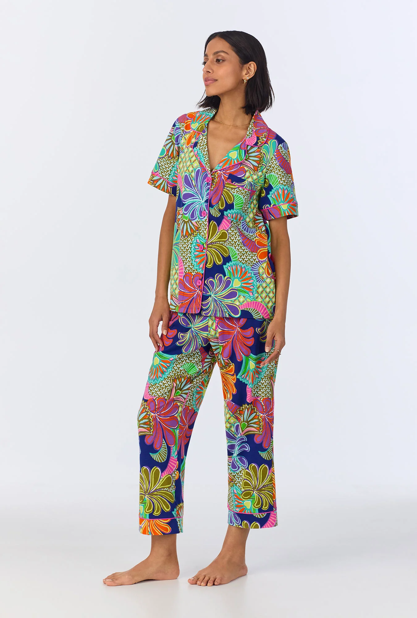 BedHead x Trina Turk Zanzibar Short Sleeve Classic Cropped Stretch Jersey PJ Set - Image 3