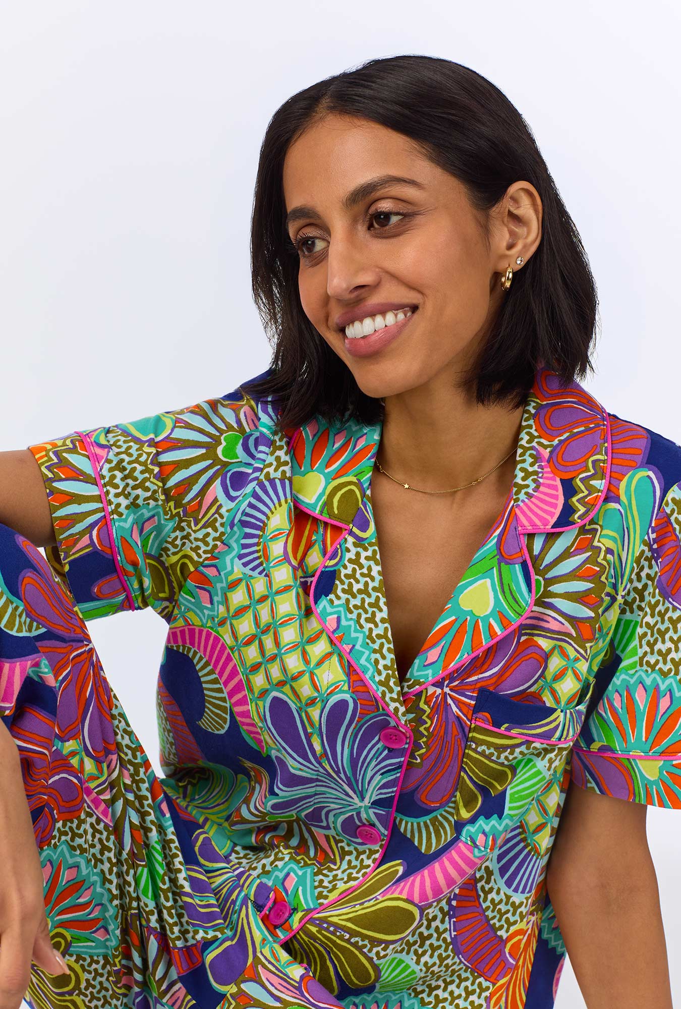 BedHead x Trina Turk Zanzibar Short Sleeve Classic Cropped Stretch Jersey PJ Set - Image 5