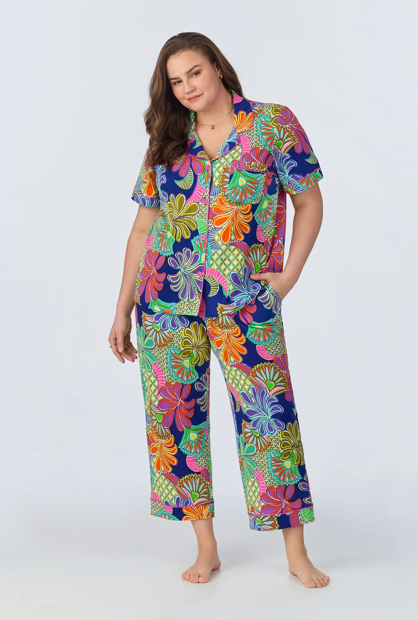 BedHead x Trina Turk Zanzibar Short Sleeve Classic Cropped Stretch Jersey PJ Set - Image 6