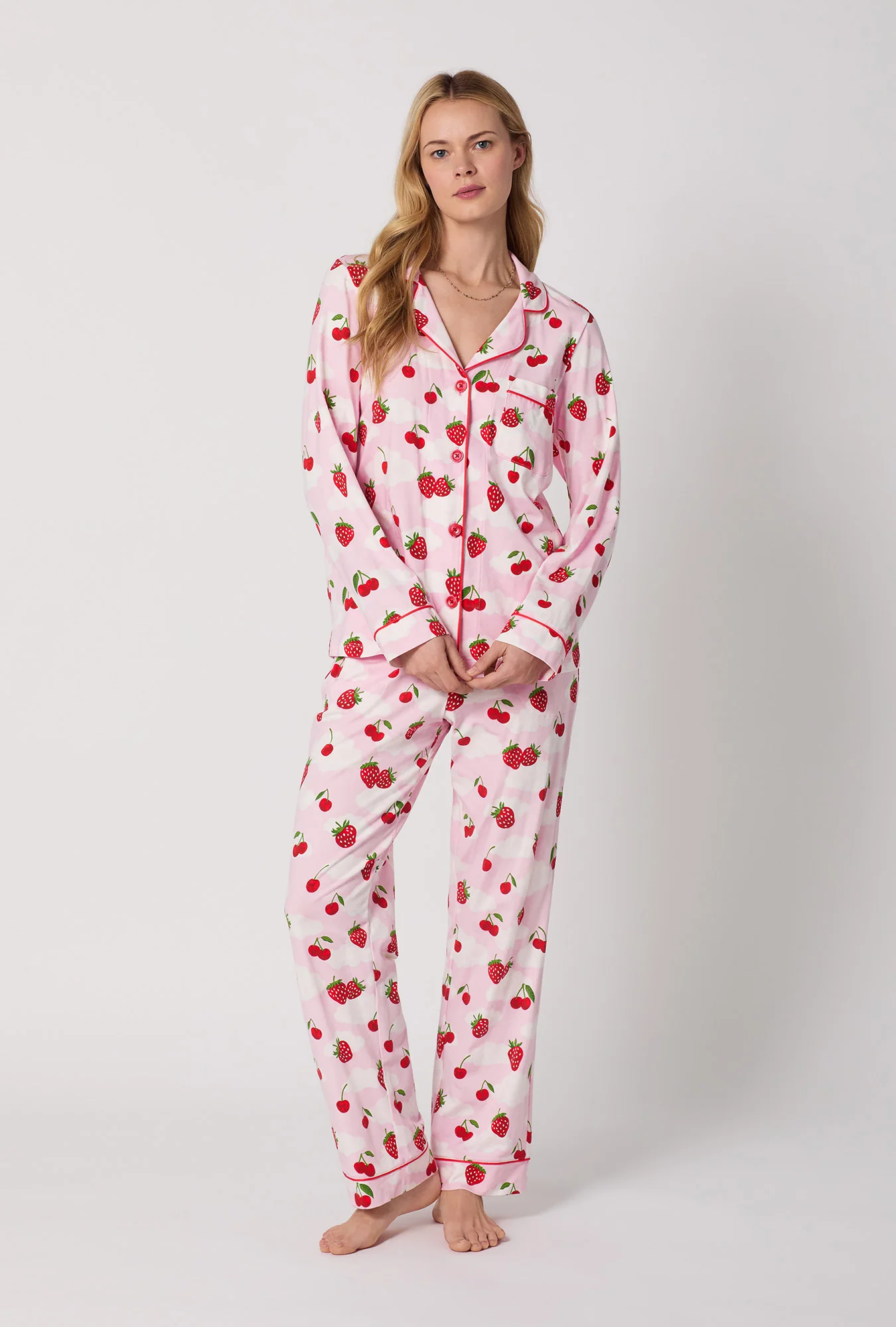Berry Souffle Long Sleeve Classic Stretch Jersey PJ Set - Image 2
