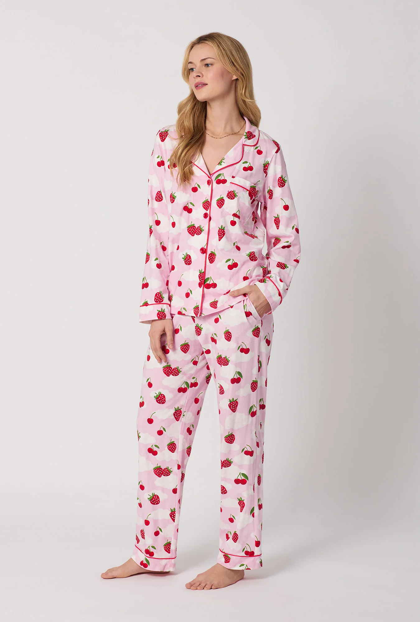 Berry Souffle Long Sleeve Classic Stretch Jersey PJ Set - Image 3