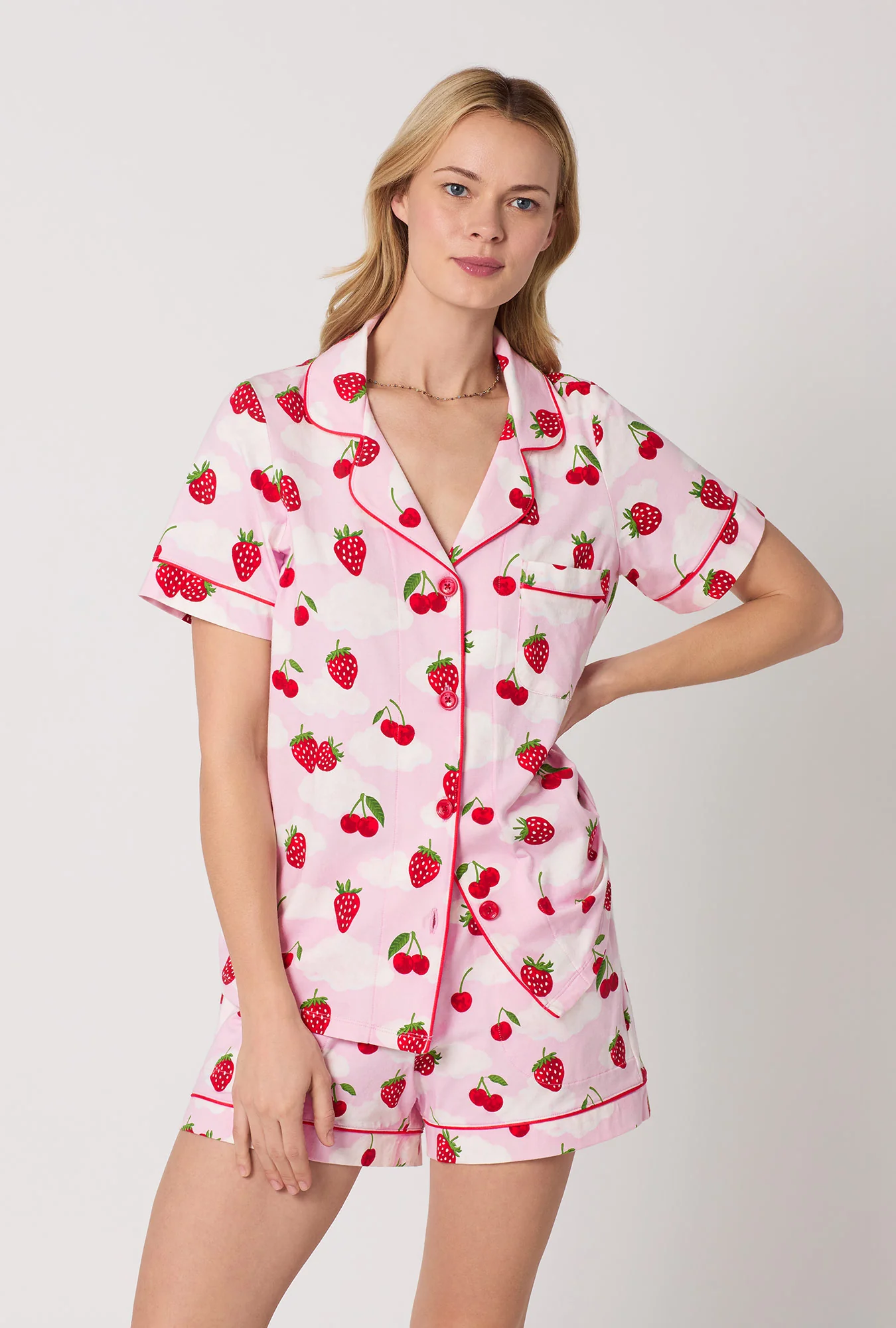 Berry Souffle Short Sleeve Classic Shorty Stretch Jersey PJ Set - Image 5