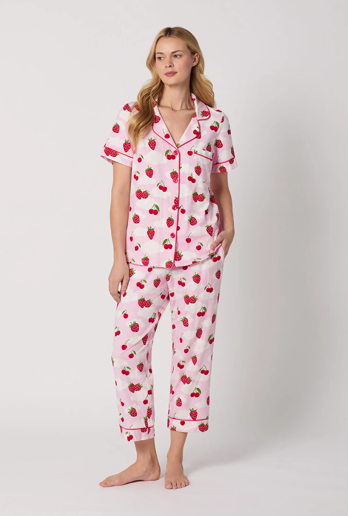 Berry Souffle Short Sleeve Classic Stretch Jersey Cropped PJ Set - Image 2