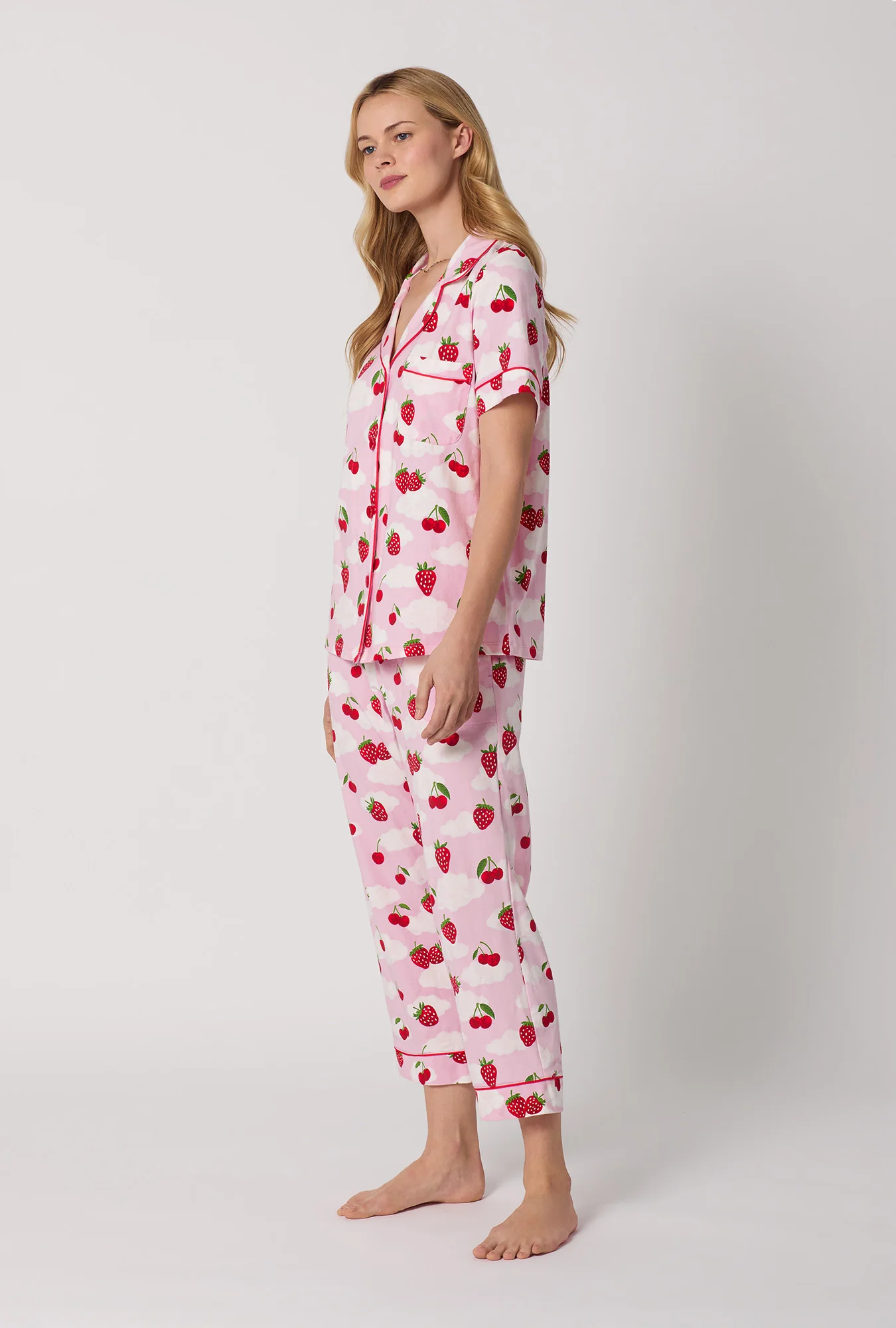 Berry Souffle Short Sleeve Classic Stretch Jersey Cropped PJ Set - Image 3