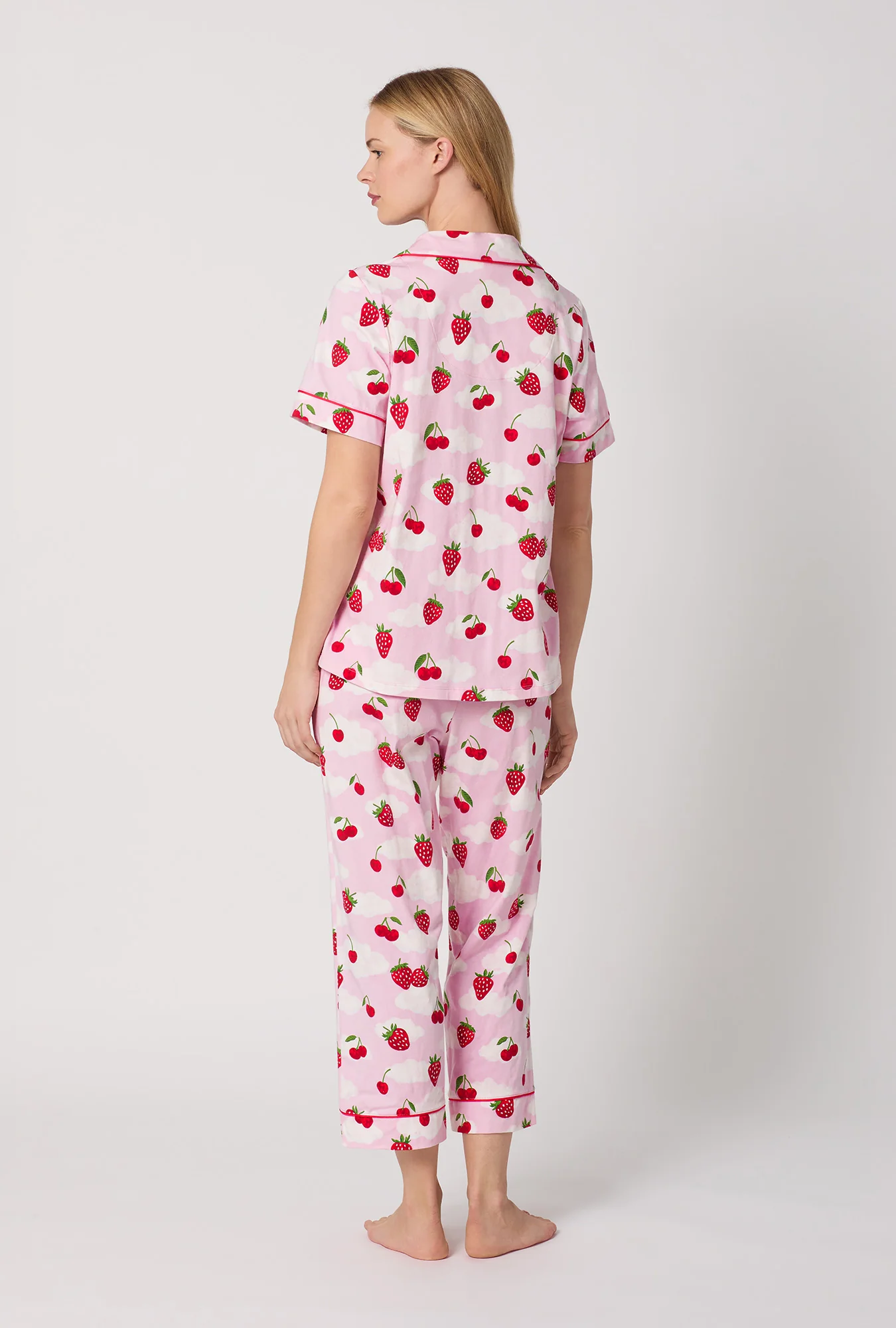 Berry Souffle Short Sleeve Classic Stretch Jersey Cropped PJ Set - Image 4