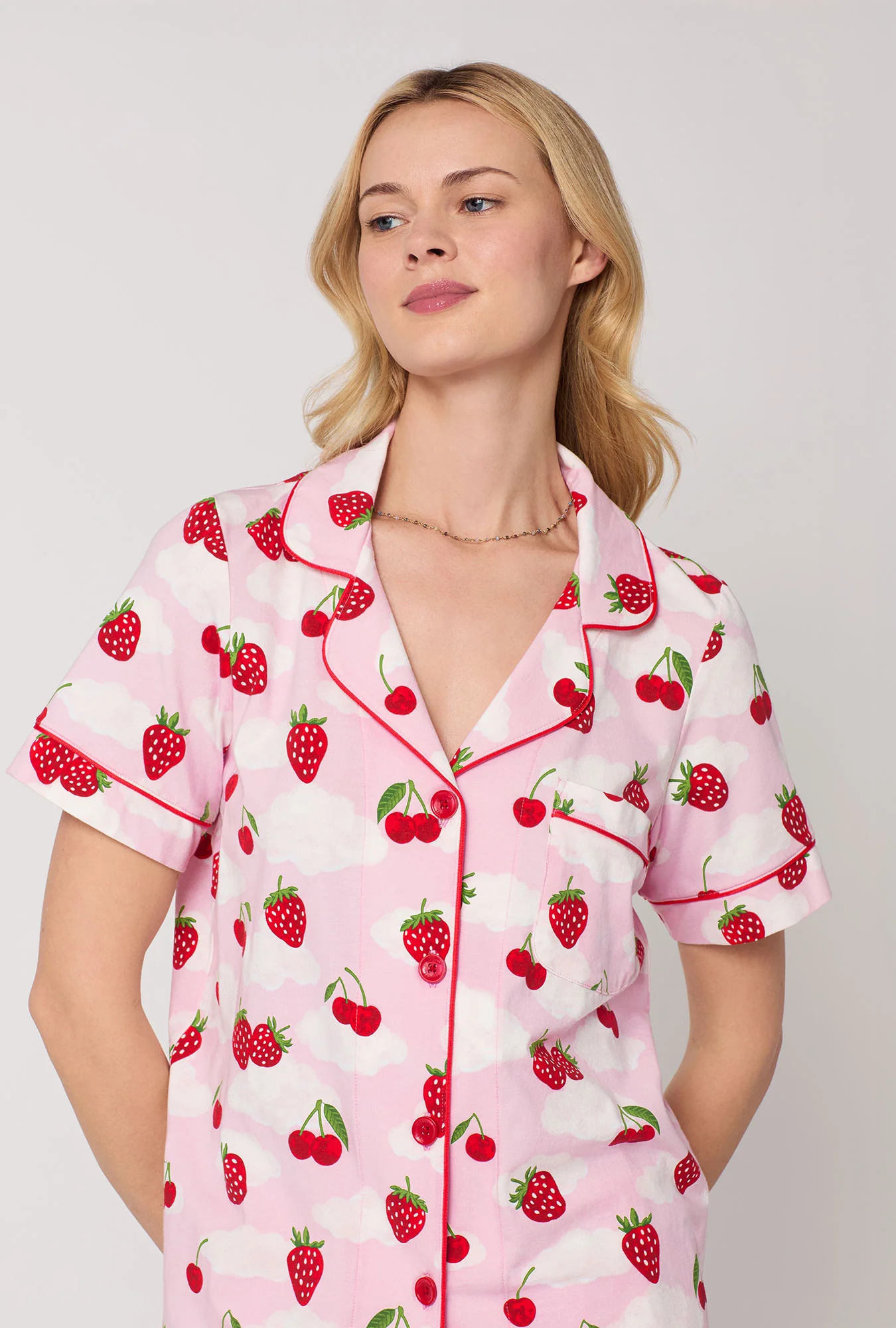 Berry Souffle Short Sleeve Classic Stretch Jersey Cropped PJ Set - Image 5