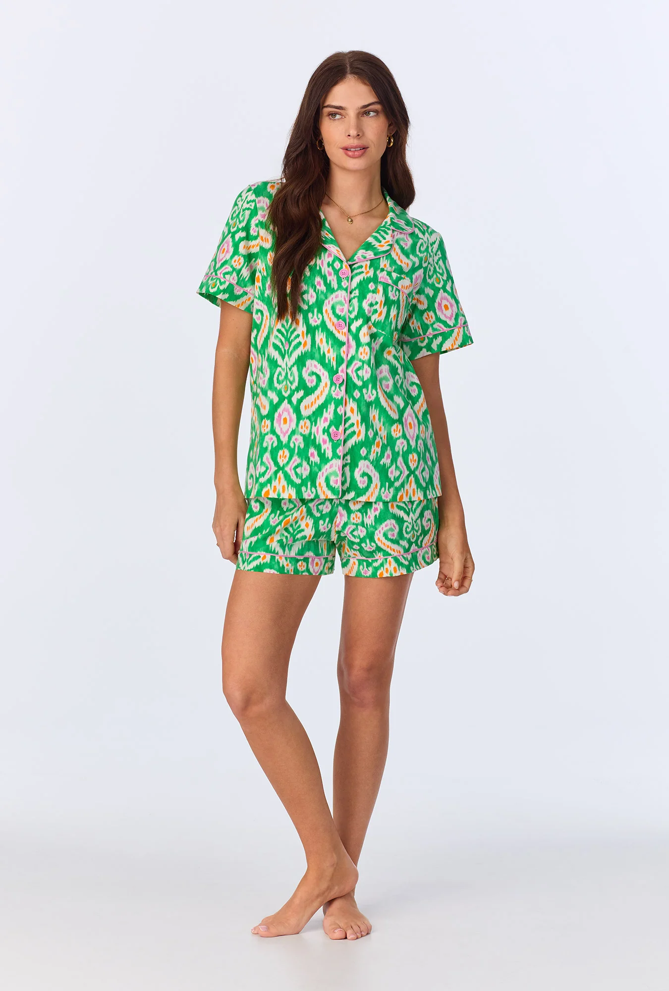 Beverly Ikat Short Sleeve Classic Shorty Stretch Jersey PJ Set