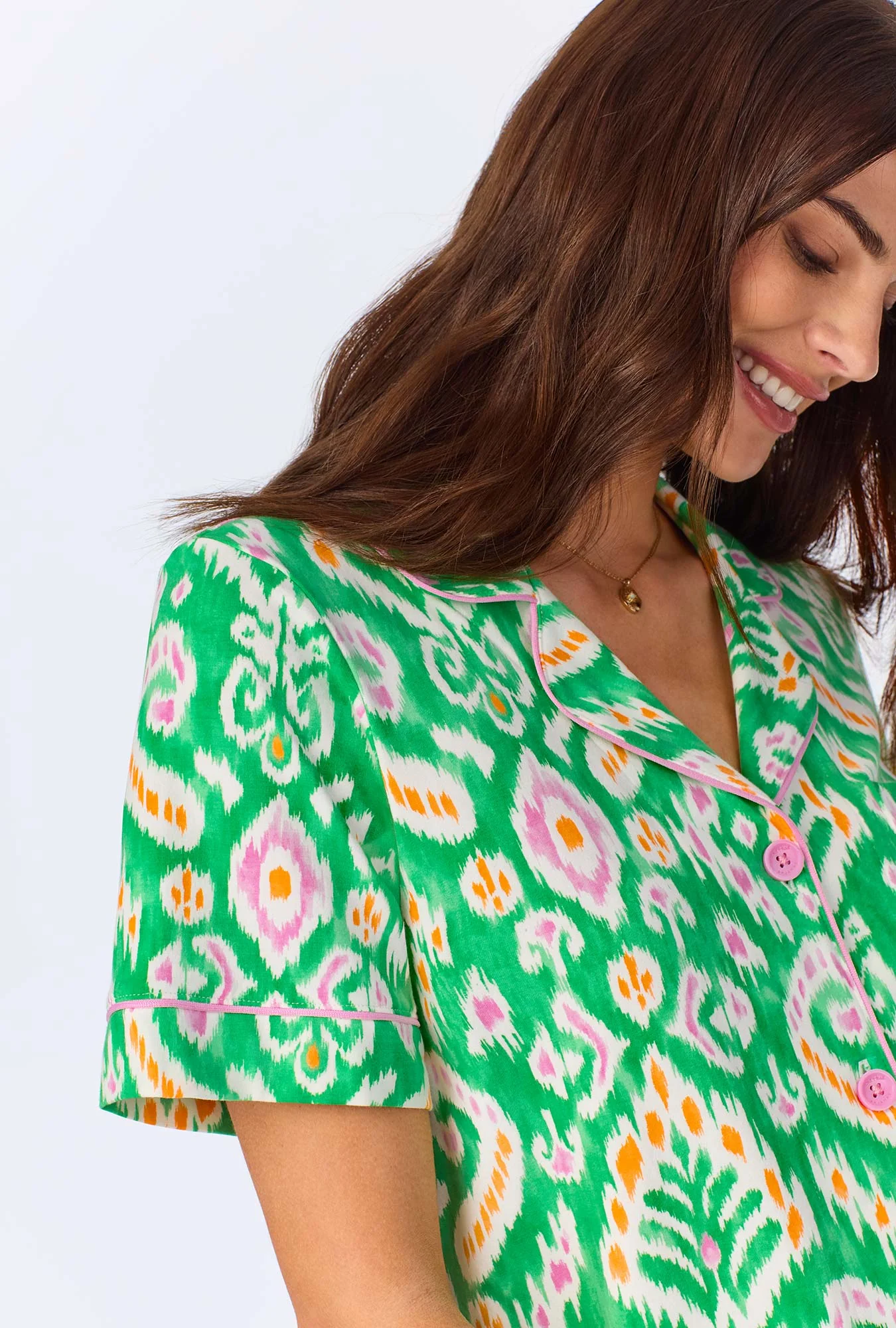 Beverly Ikat Short Sleeve Classic Shorty Stretch Jersey PJ Set - Image 4