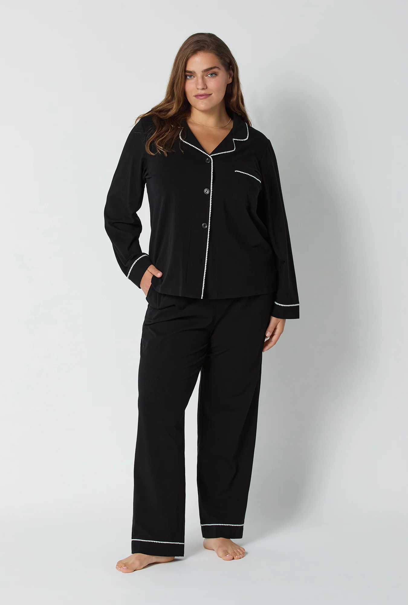 Black Beauty Long Sleeve Classic Stretch Jersey Pj Set - Image 8