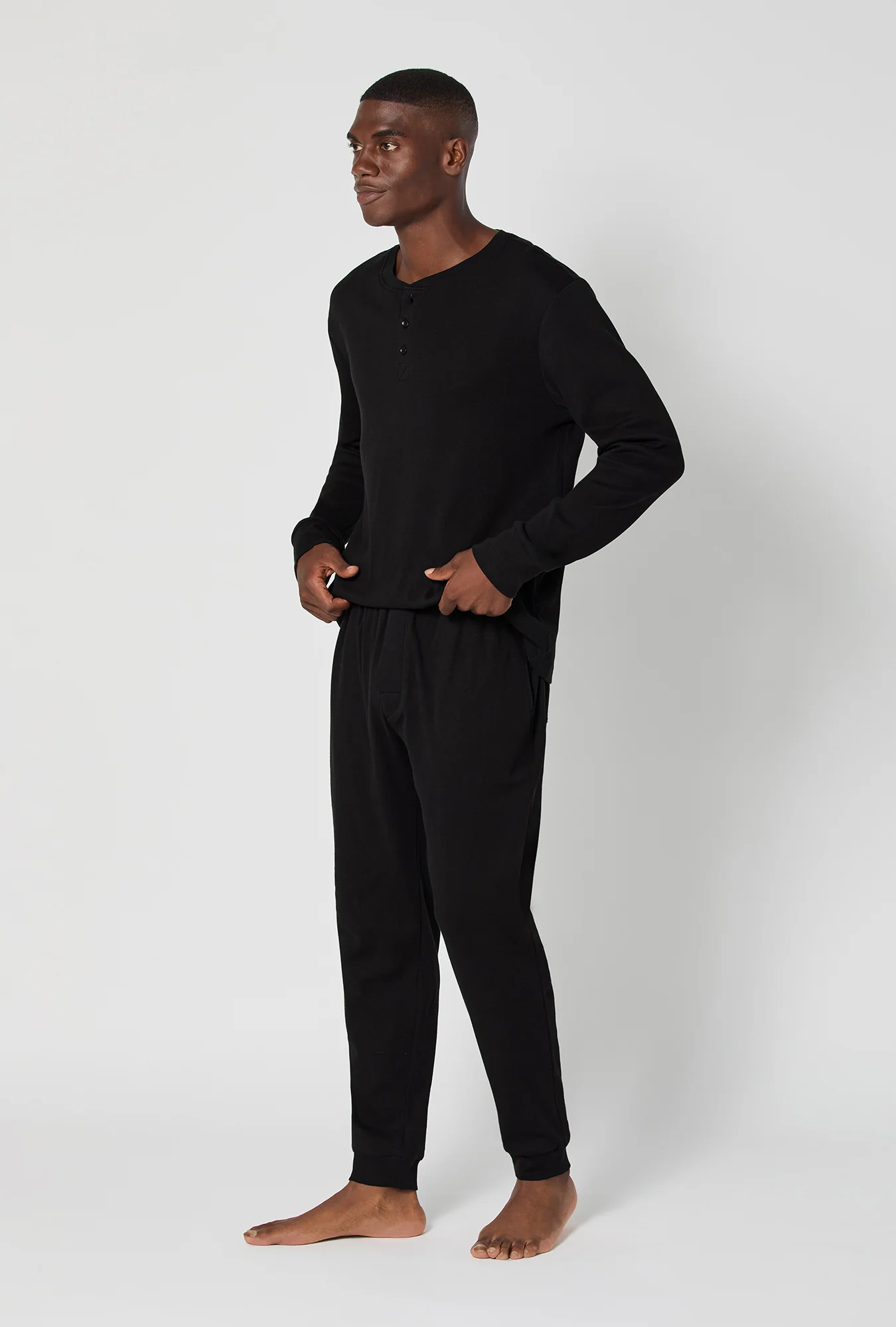 Black Beauty Men's Long Sleeve Henley And Jogger Cotton Rib Pj Set - Image 3