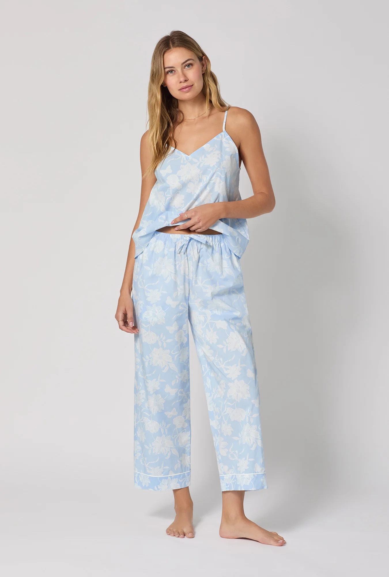 Blissful Bows Cami Woven Supersoft Cotton Poplin Cropped Pj Set
