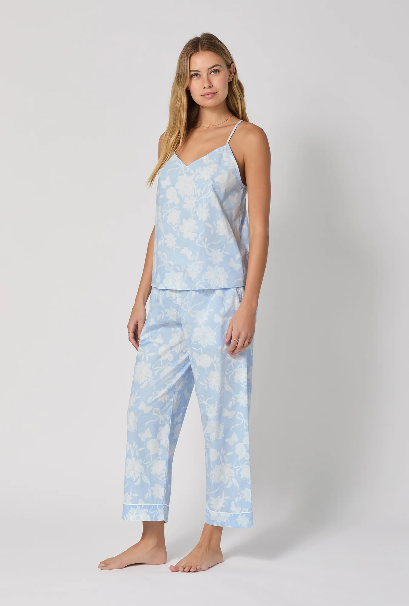 Blissful Bows Cami Woven Supersoft Cotton Poplin Cropped Pj Set - Image 2