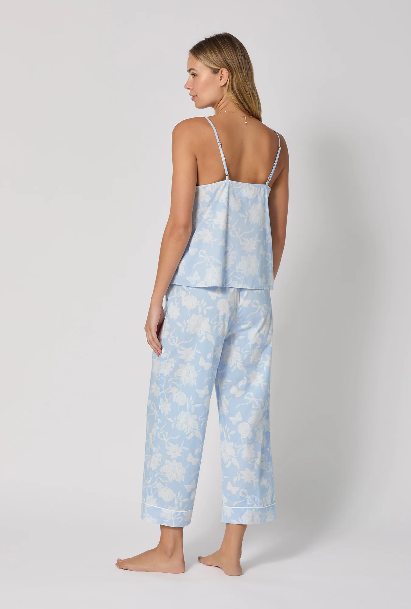 Blissful Bows Cami Woven Supersoft Cotton Poplin Cropped Pj Set - Image 3