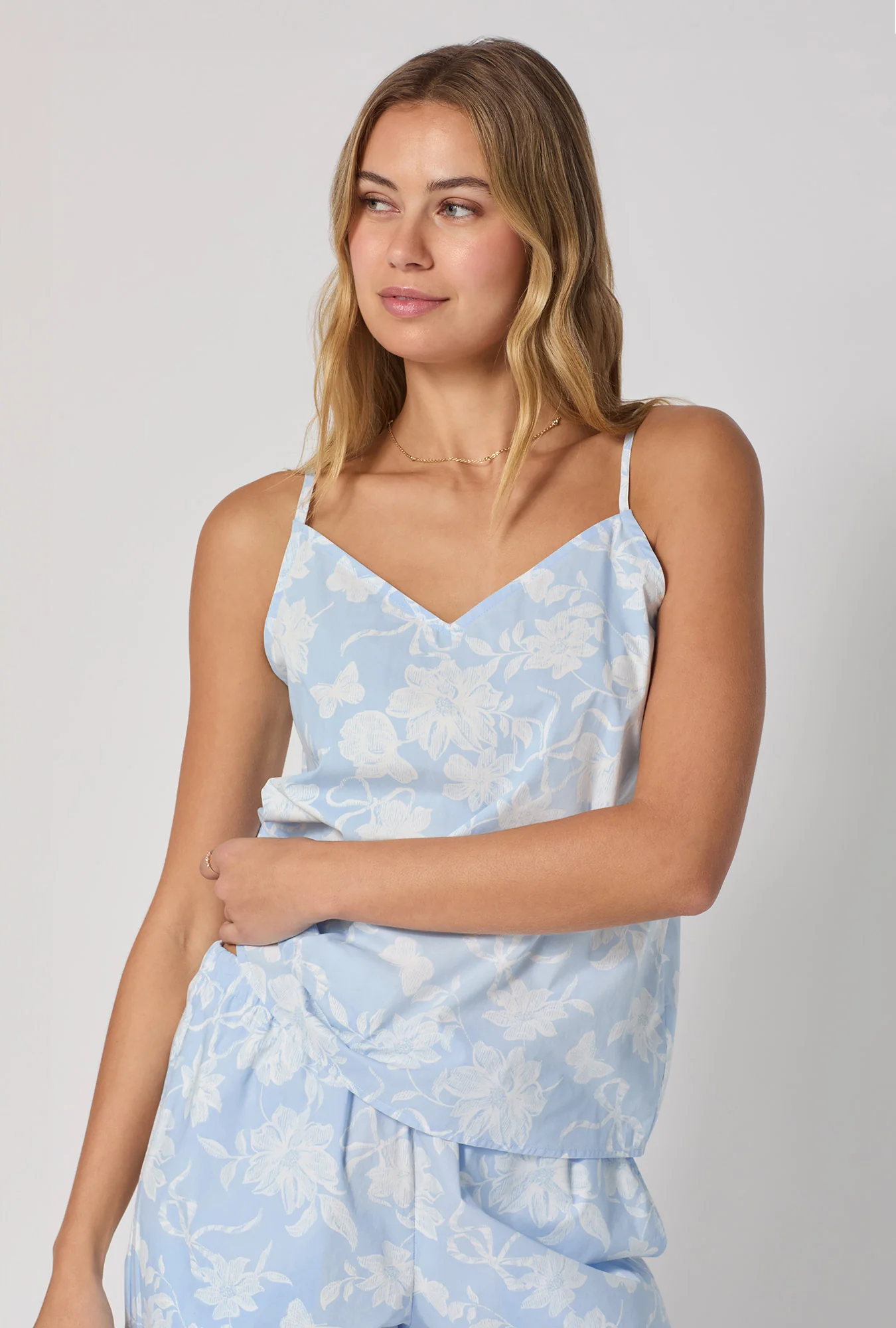 Blissful Bows Cami Woven Supersoft Cotton Poplin Cropped Pj Set - Image 4