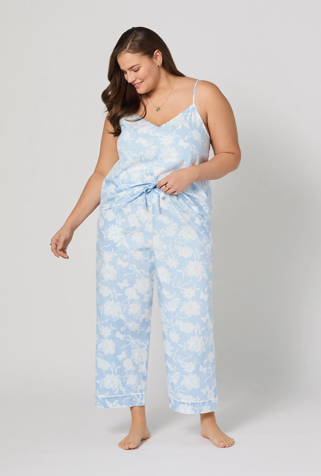 Blissful Bows Cami Woven Supersoft Cotton Poplin Cropped Pj Set - Image 5