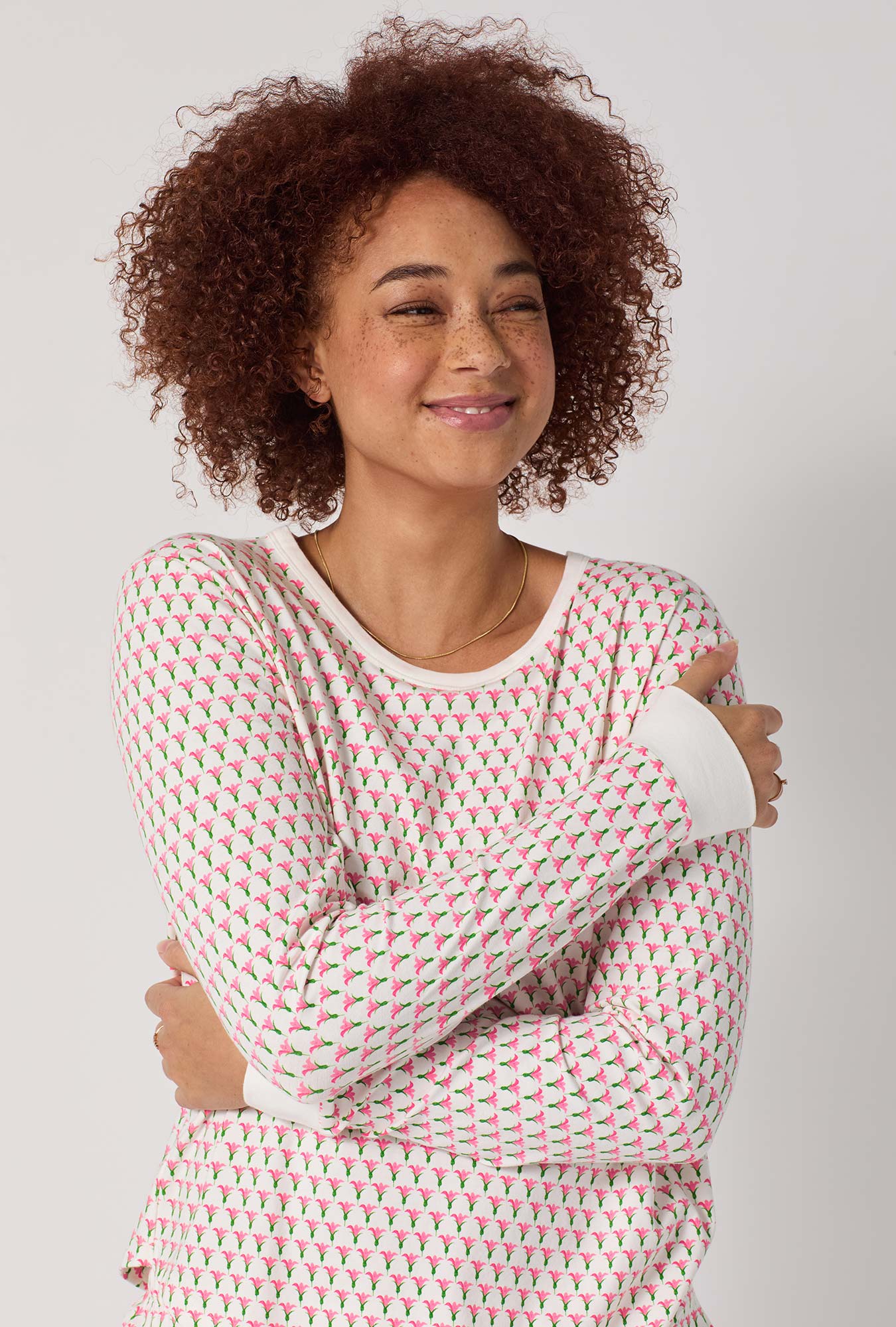 Blossom Geo Long Sleeve Pullover Crew And Shorty Stretch Jersey Pj Set - Image 6