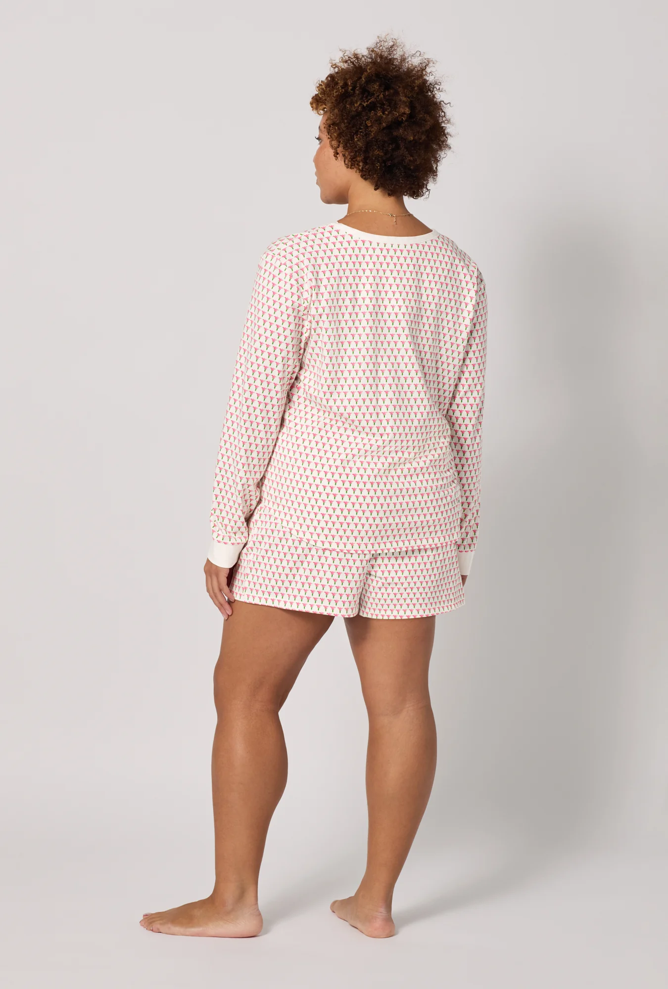 Blossom Geo Long Sleeve Pullover Crew And Shorty Stretch Jersey Pj Set - Image 8