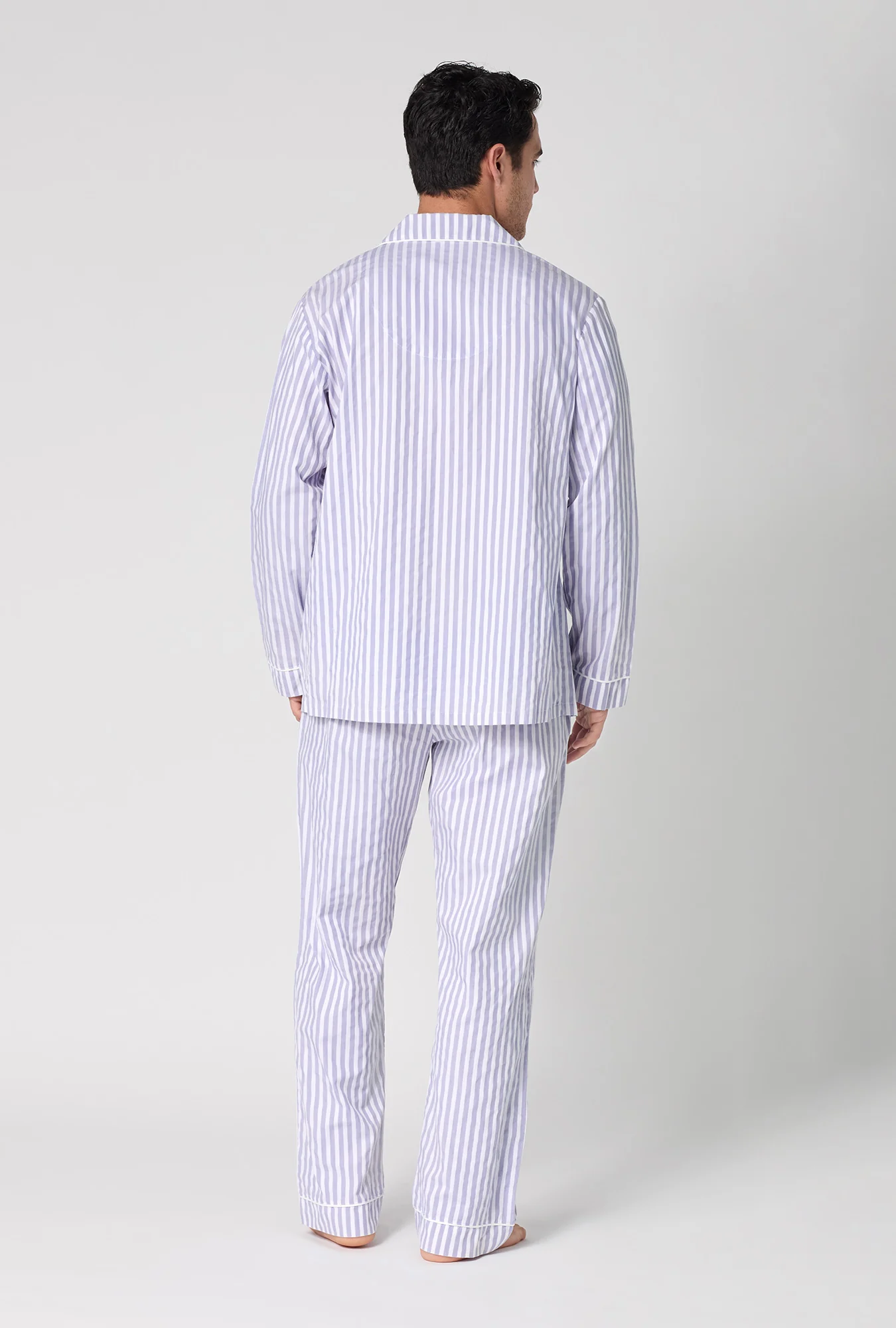 Blue 3D Stripe Men's Long Sleeve Classic Woven Cotton Sateen PJ Set - Image 4
