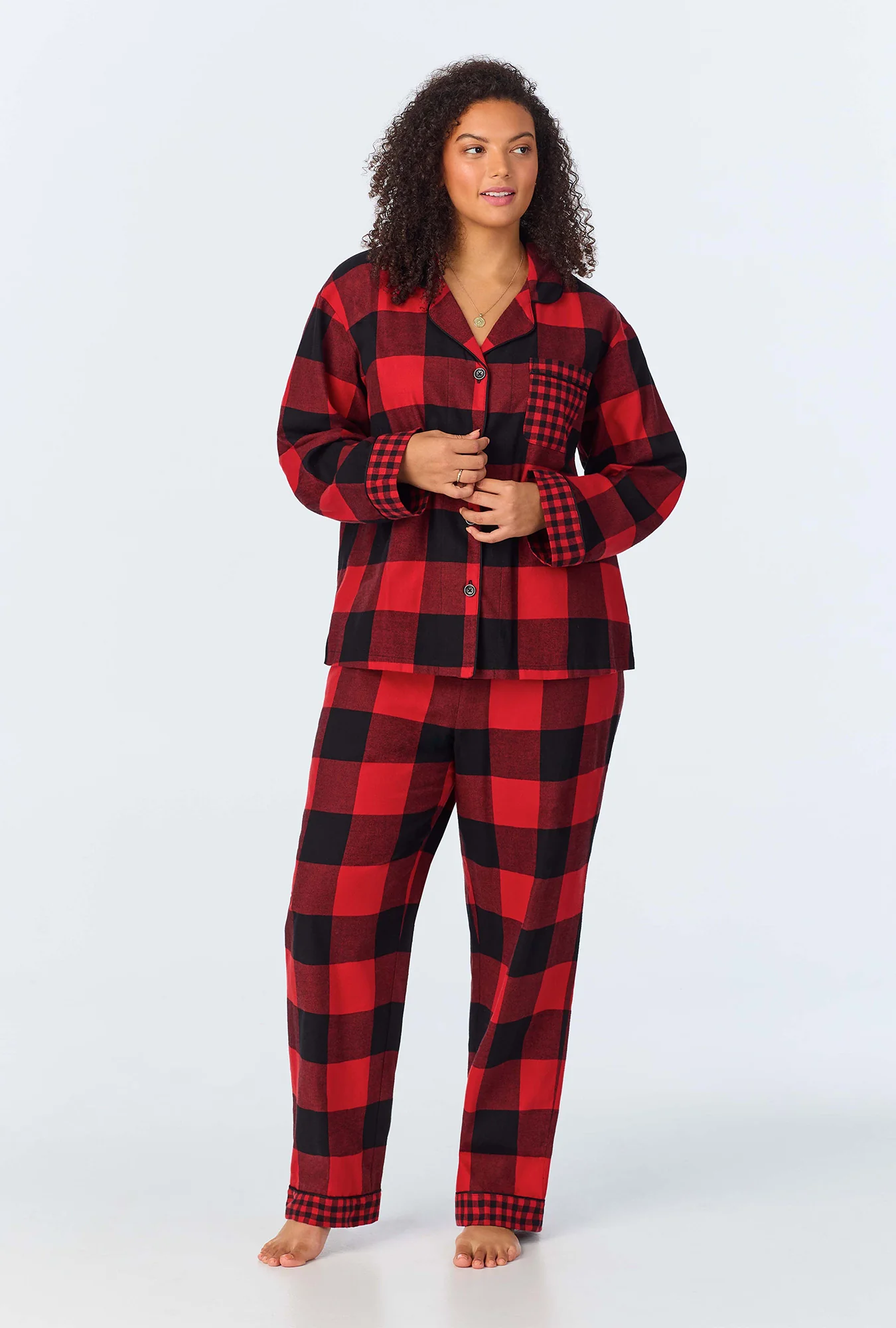 Buffalo Check Long Sleeve Classic Woven Portuguese Flannel PJ Set - Image 4
