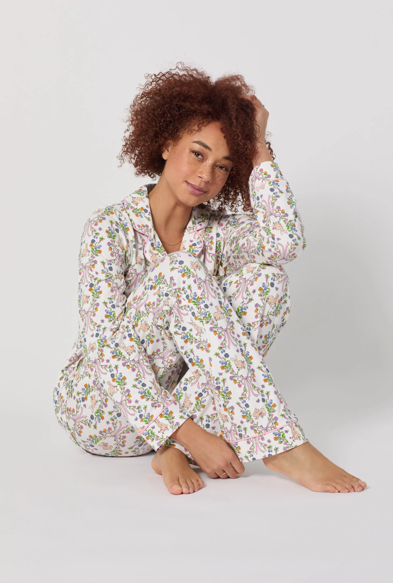 Bunny Blooms Long Sleeve Classic Stretch Jersey Pj Set