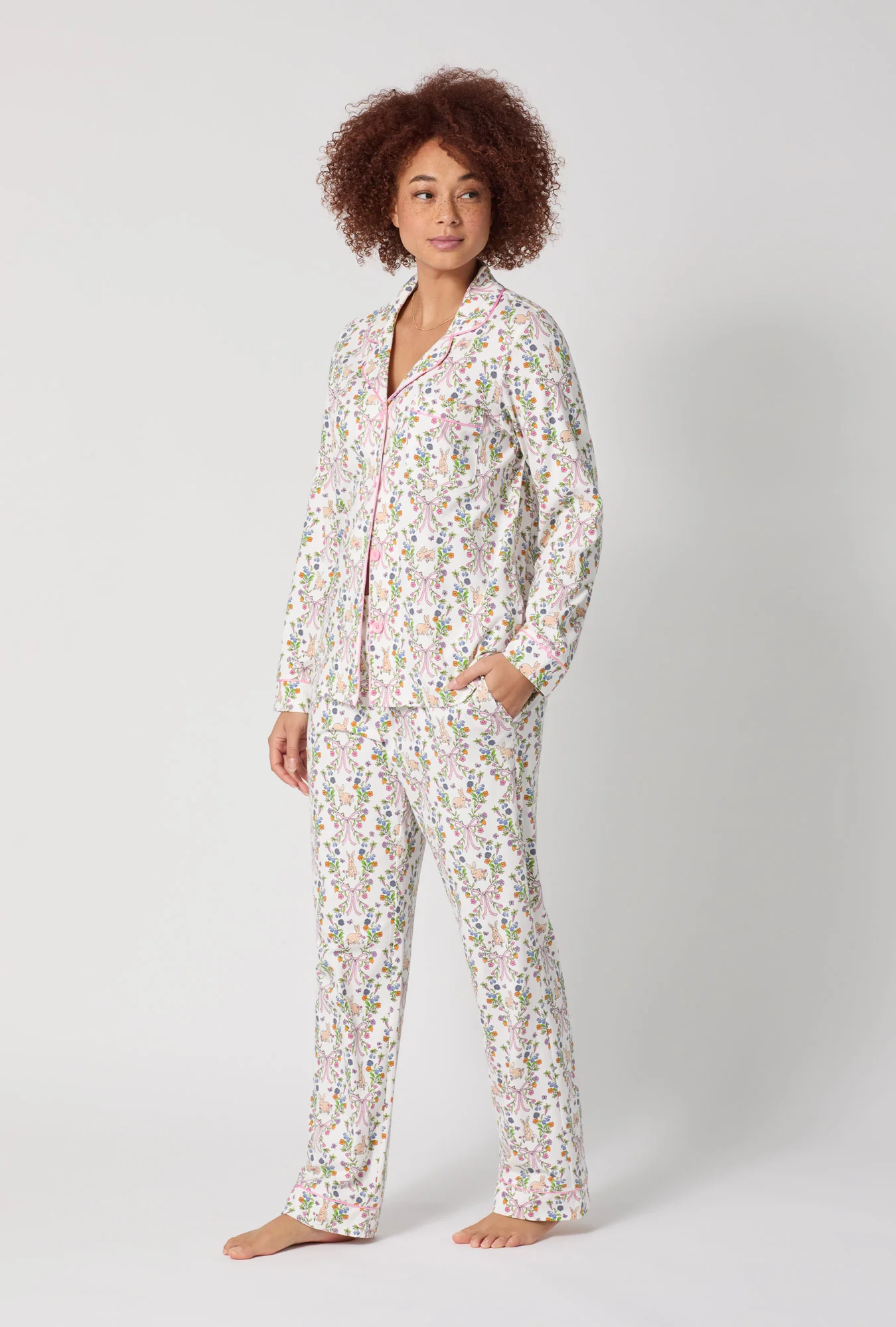 Bunny Blooms Long Sleeve Classic Stretch Jersey Pj Set - Image 3