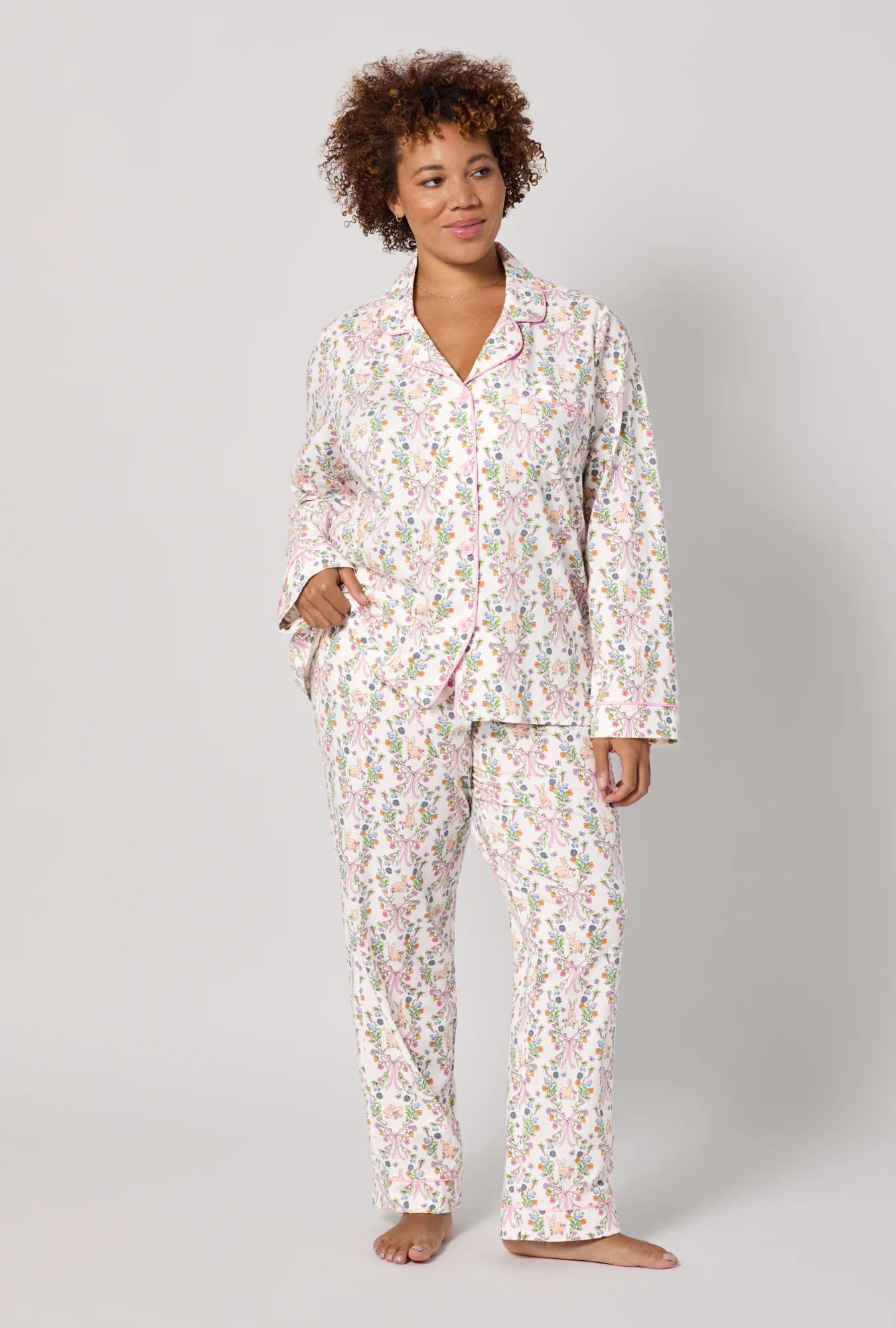 Bunny Blooms Long Sleeve Classic Stretch Jersey Pj Set - Image 5