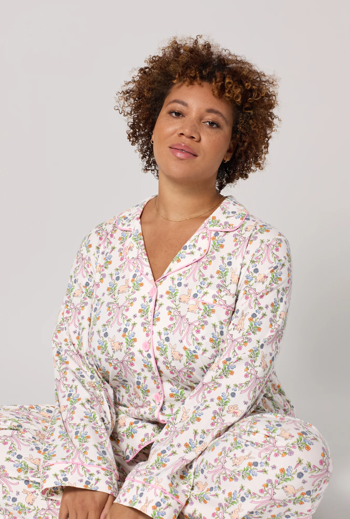 Bunny Blooms Long Sleeve Classic Stretch Jersey Pj Set - Image 6