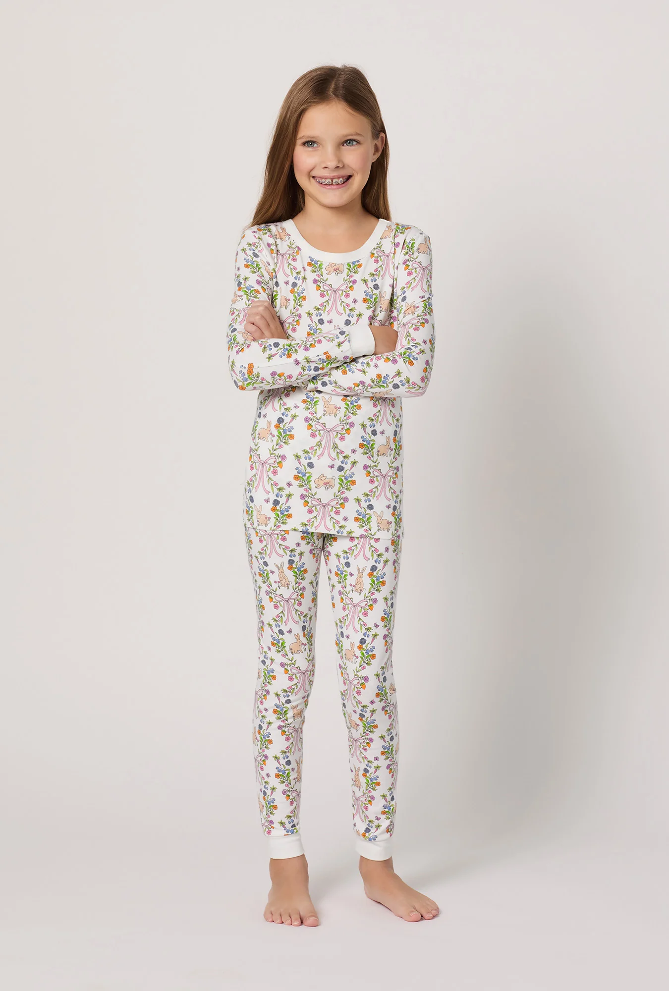Bunny Blooms Long Sleeve Stretch Jersey Kids Pj Set - Image 2