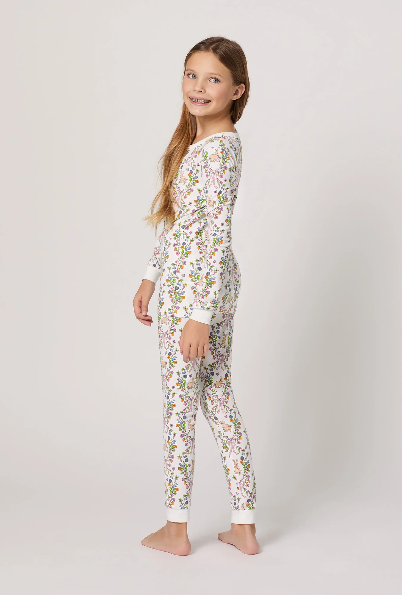 Bunny Blooms Long Sleeve Stretch Jersey Kids Pj Set - Image 3