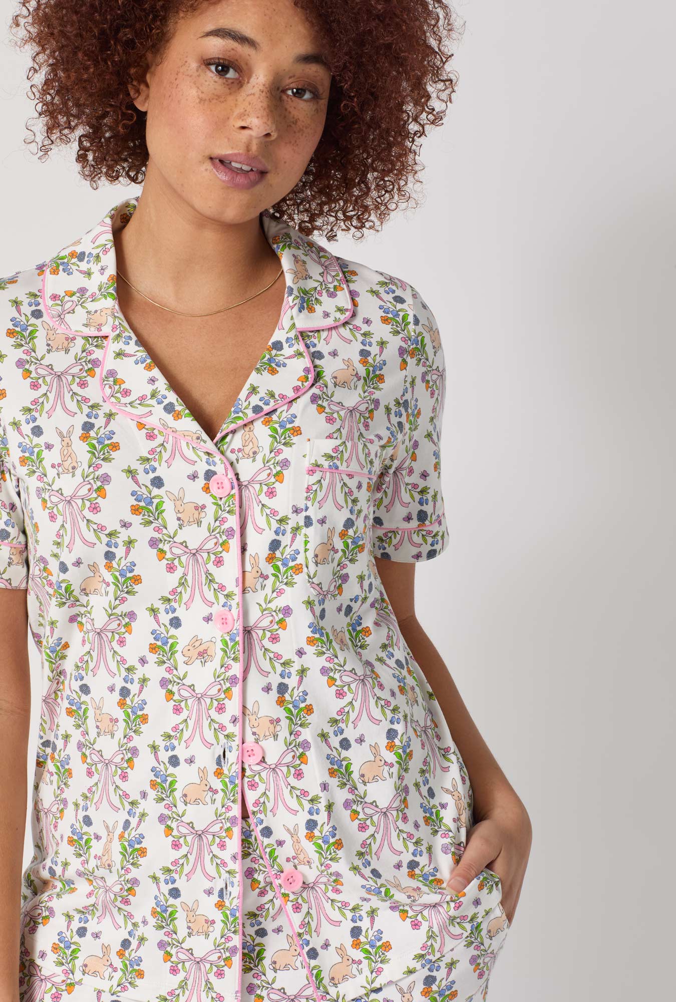 Bunny Blooms Short Sleeve Classic Shorty Stretch Jersey Pj Set