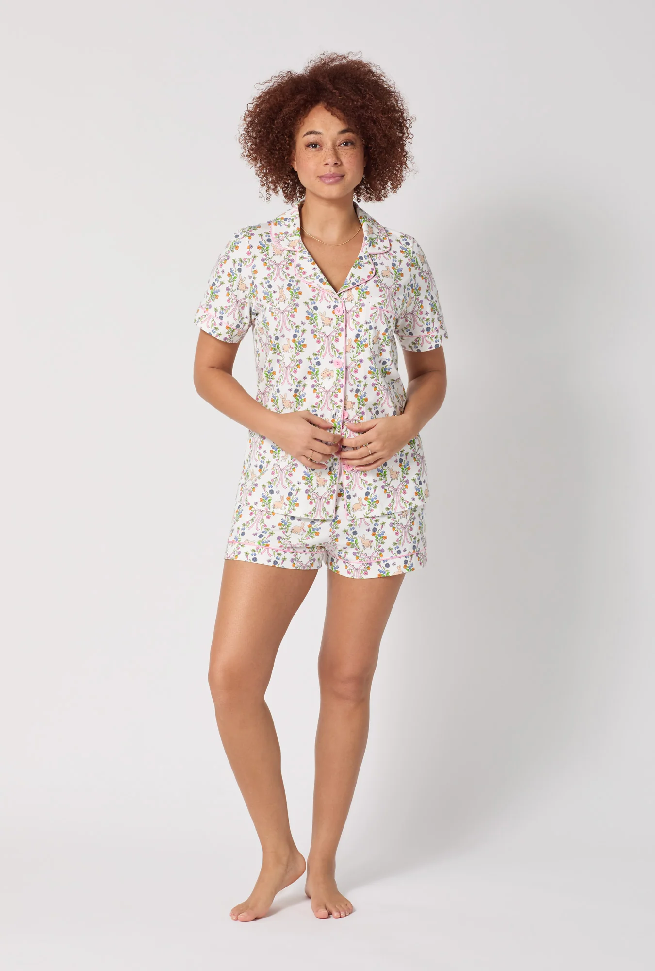 Bunny Blooms Short Sleeve Classic Shorty Stretch Jersey Pj Set - Image 2