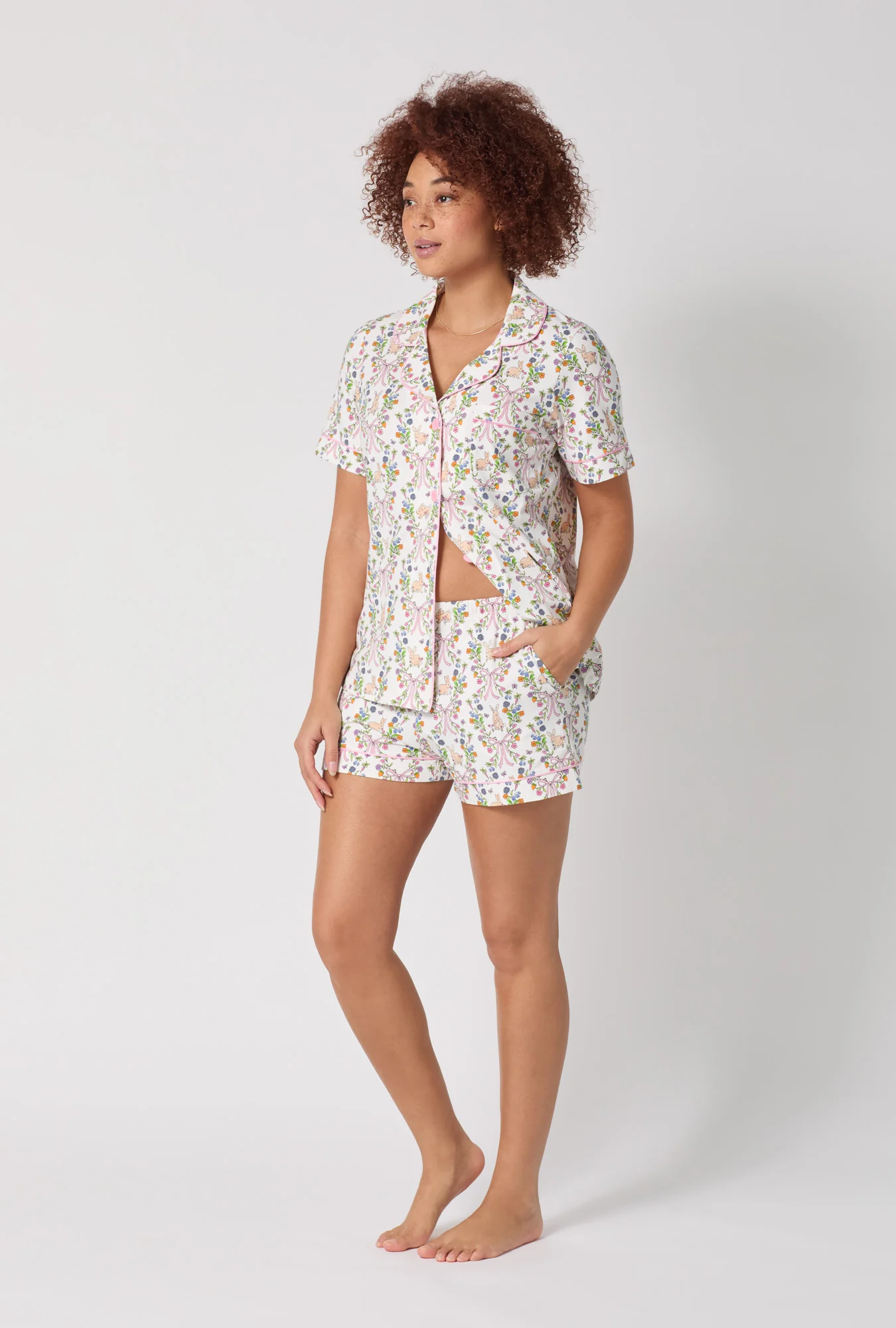Bunny Blooms Short Sleeve Classic Shorty Stretch Jersey Pj Set - Image 3